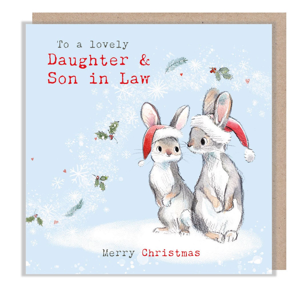 Daughter and Son-in-Law Christmas Card: Rabbit Illustration
