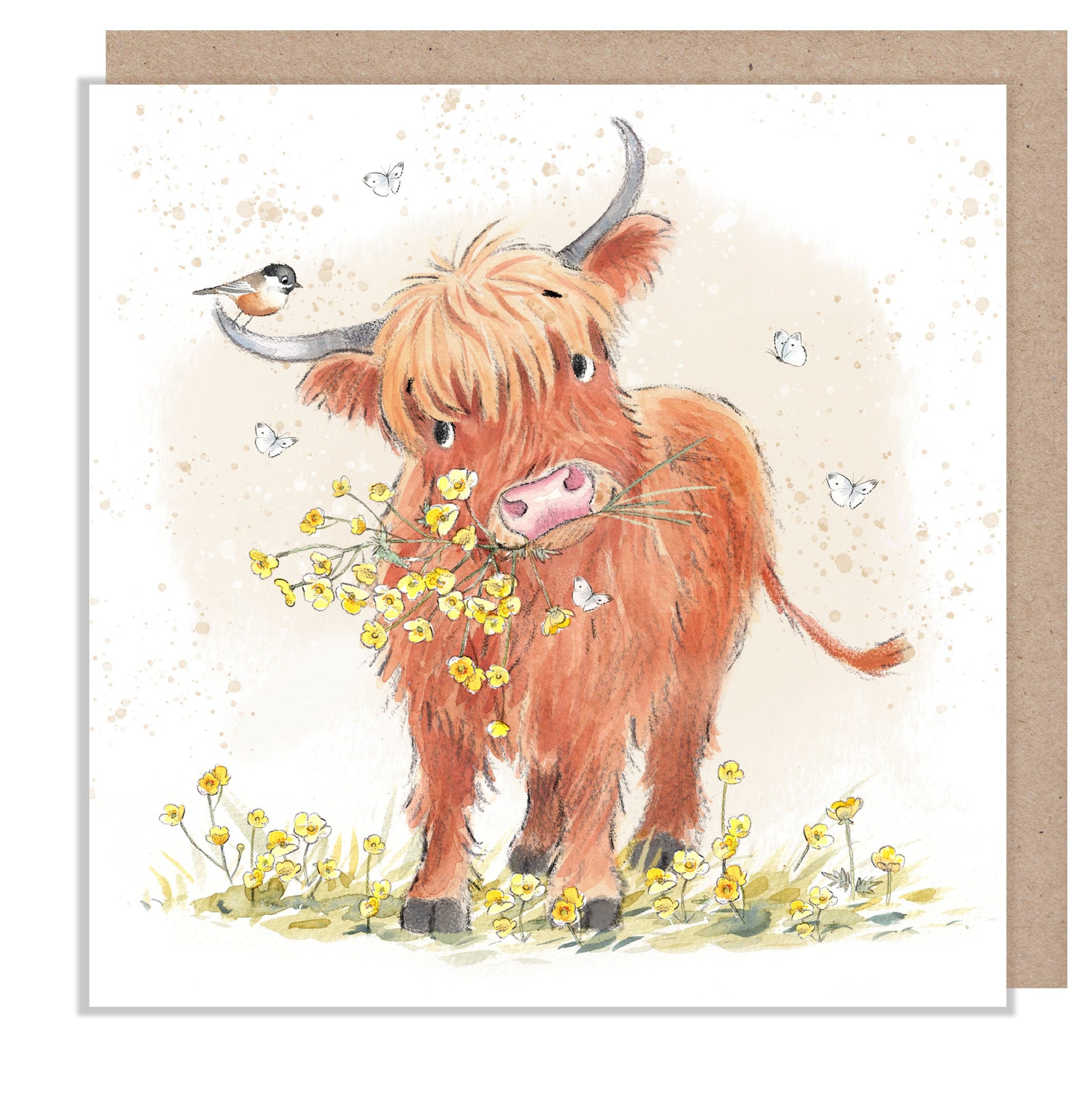 Blank Card - Quality Greeting Card - Charming illustration - 'Buttercup Farm' range - Highland Cow - Made in UK -  BF011