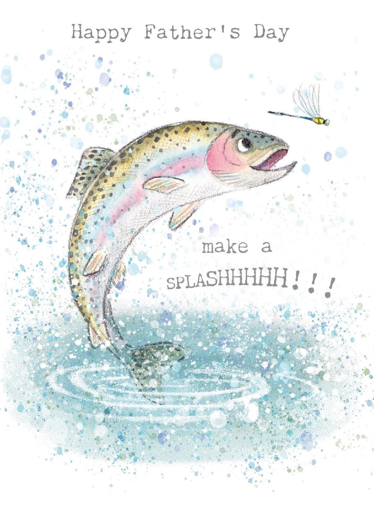 Fathers Day Card-  Jumping Fish  illustration  - 'Down by the river'  range - Made in UK -  RIVFD02