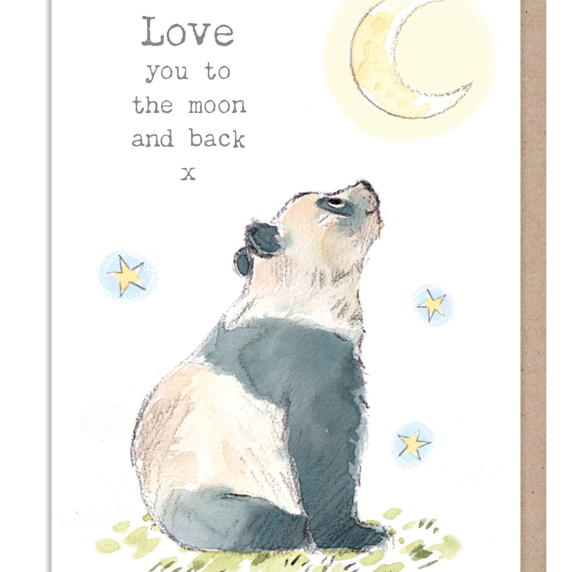 Love you to the Moon and Back Card - Charming illustration - Panda and Moon- 'Wonderfully Wild'  range - Made in UK -  WWE035
