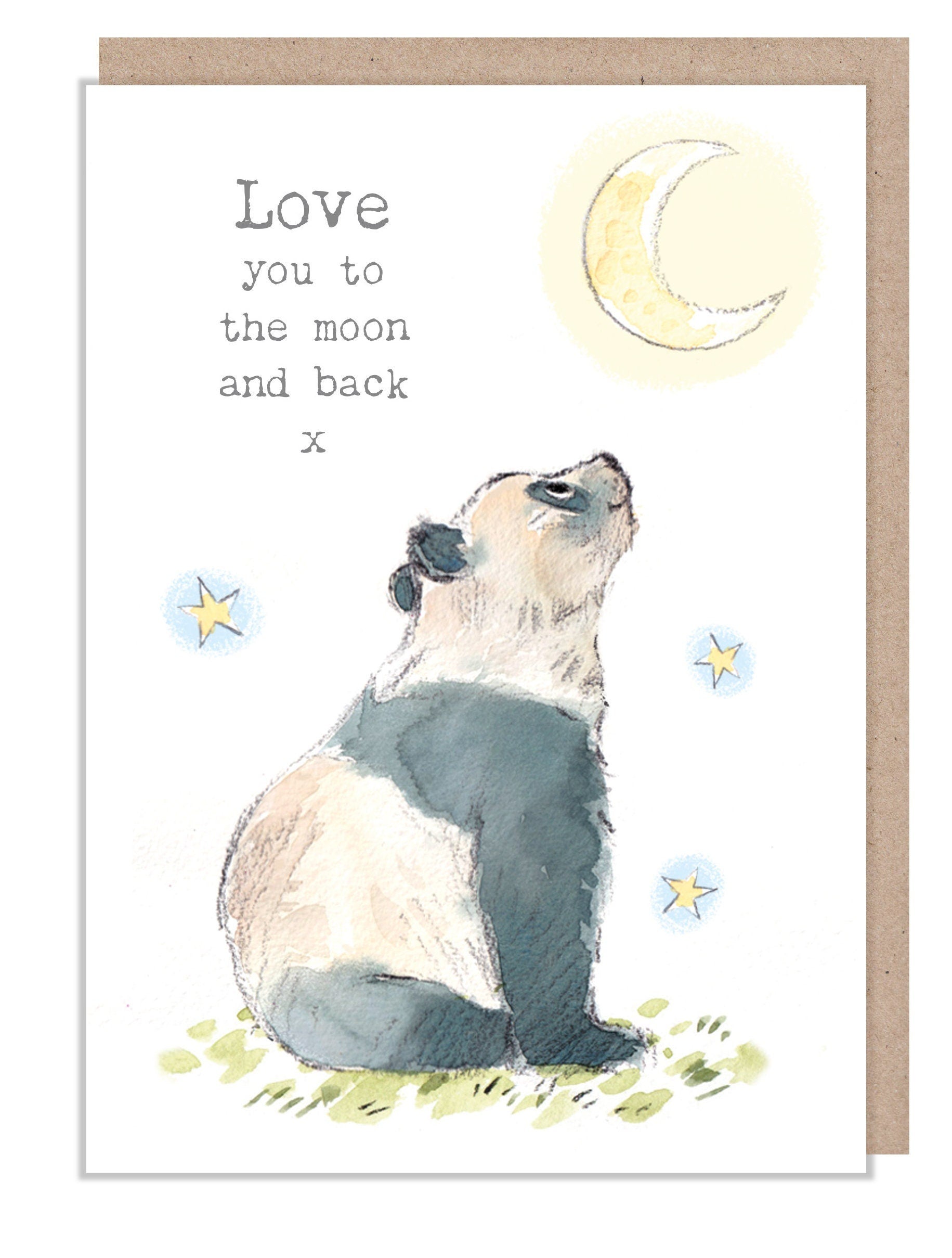 Love you to the Moon and Back Card - Charming illustration - Panda and Moon- 'Wonderfully Wild'  range - Made in UK -  WWE035