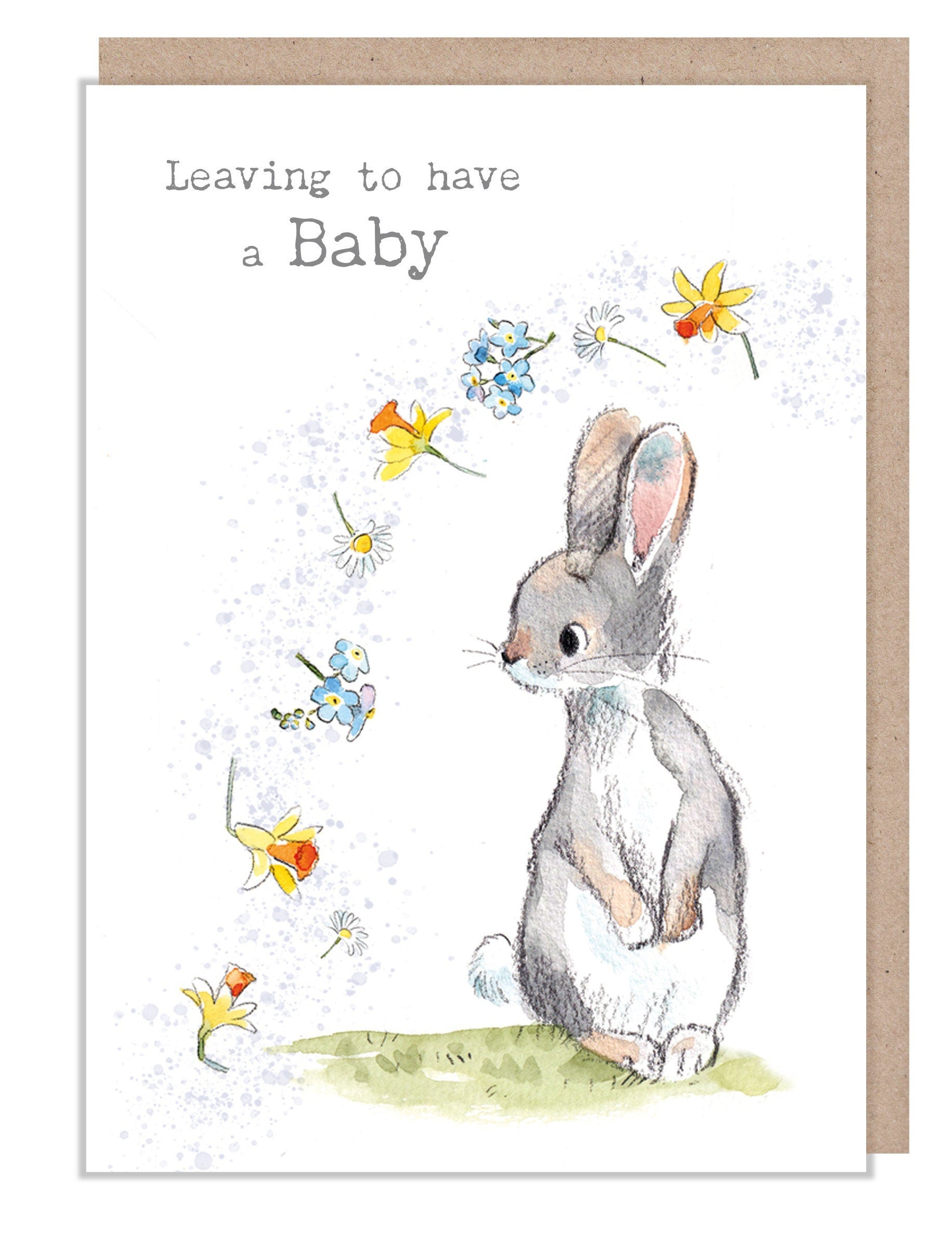Leaving to have a baby - Cute Rabbit with Flowers Illustration - BWE040