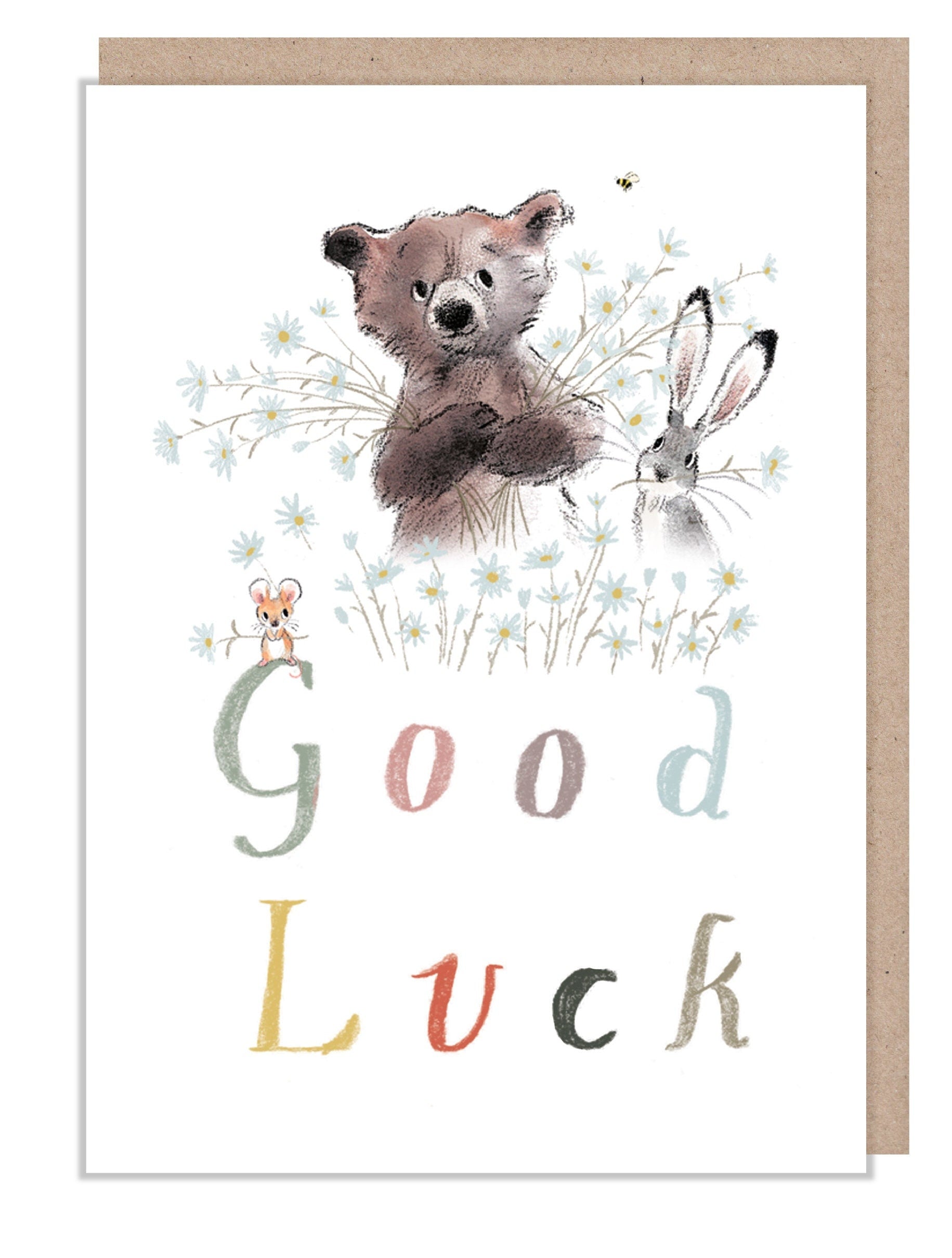 Good luck card- 'The Bear, the hare, and the mouse' range. Cute illustration - BHME028