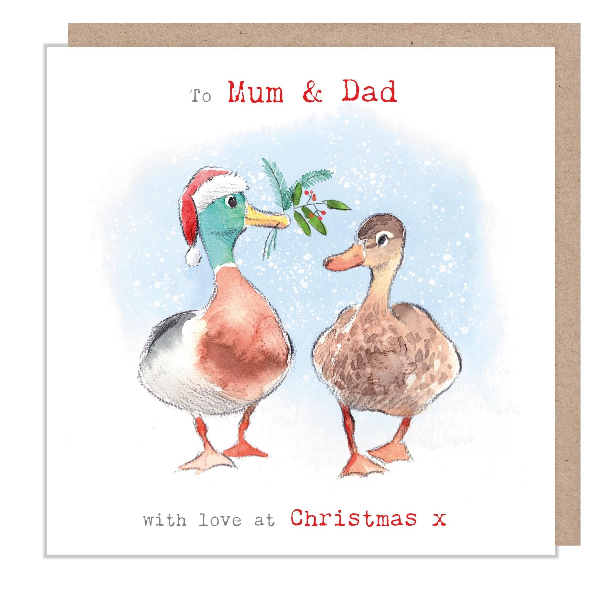 Duck Illustration Christmas Card for Mum and Dad - Made in UK