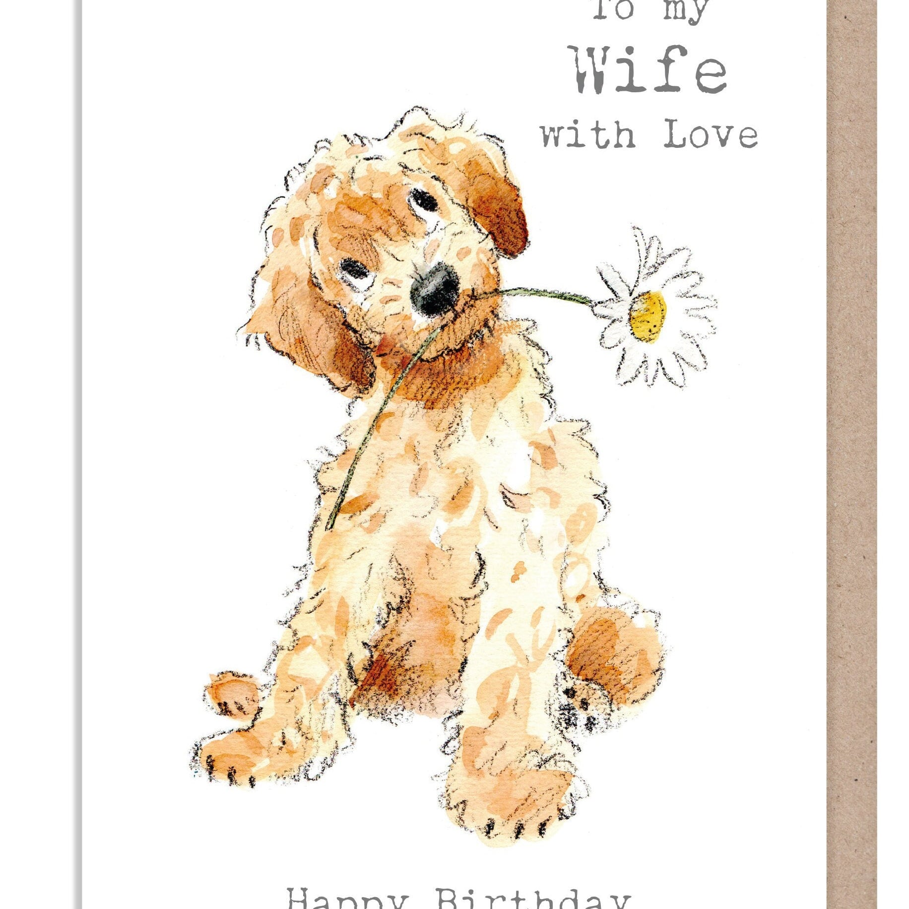 Wife Birthday Card - Quality Greeting Card - Charming Dog illustration - 'Absolutely barking' range -  Cockapoo - Made in UK -  ABE104