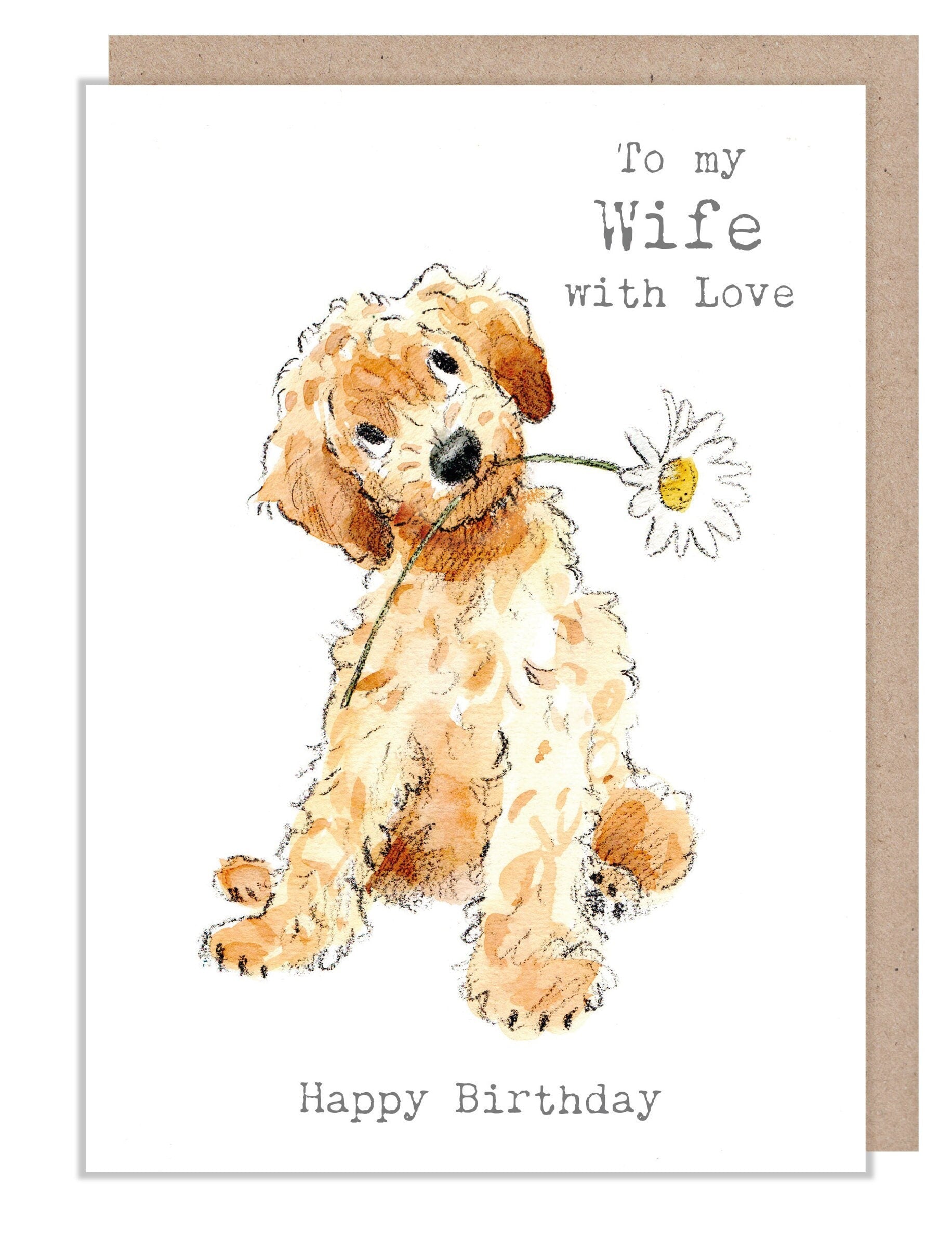 Wife Birthday Card - Quality Greeting Card - Charming Dog illustration - 'Absolutely barking' range -  Cockapoo - Made in UK -  ABE104