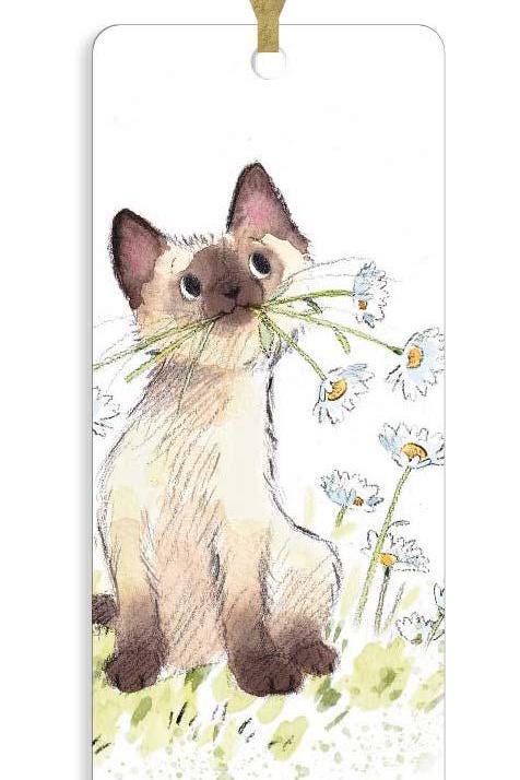 Bookmark with Ribbon - Cat with Daisies Illustration BM08