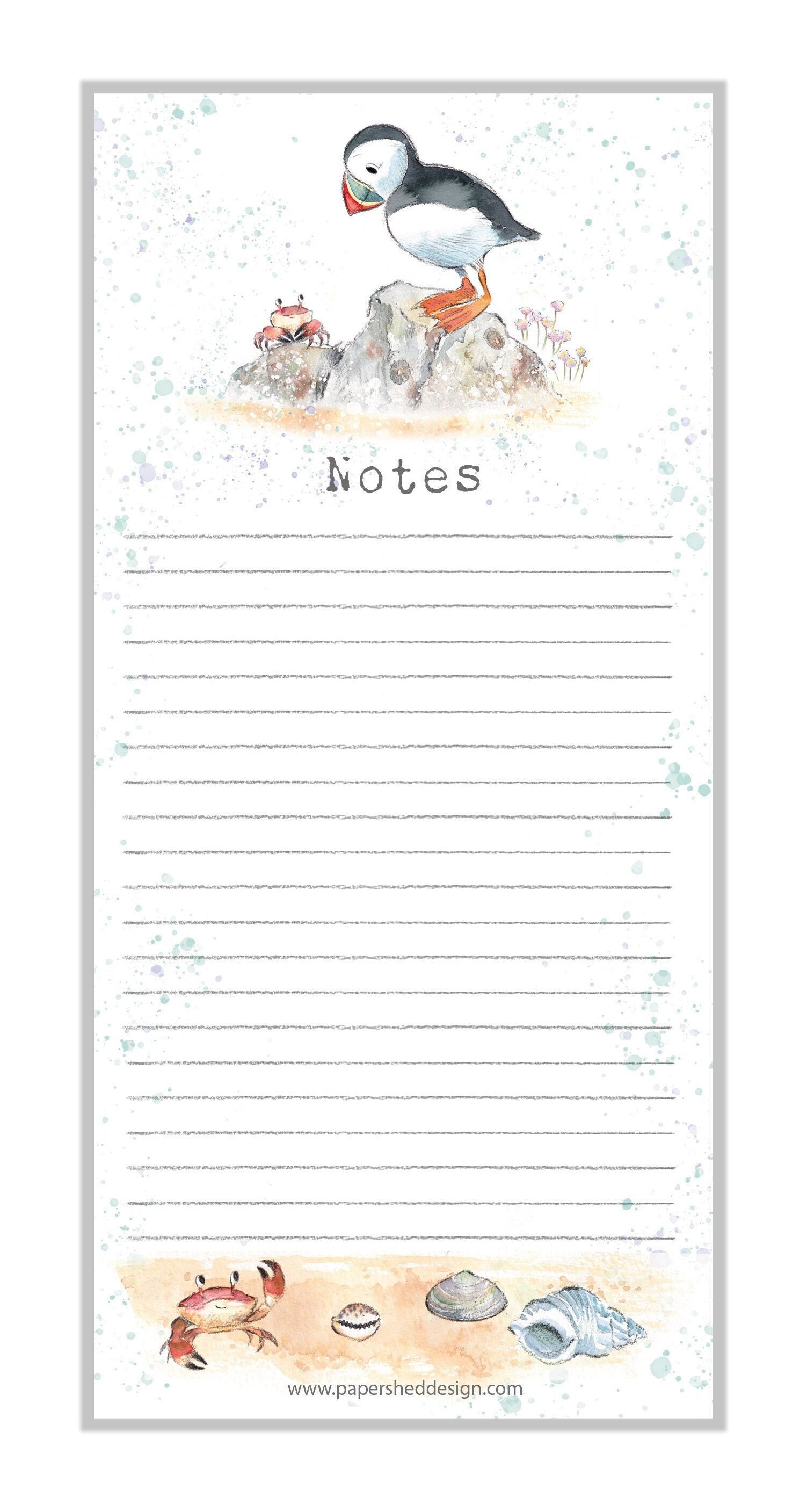 Magnetic Notepad - Puffin and Crab illustration - NOTE03