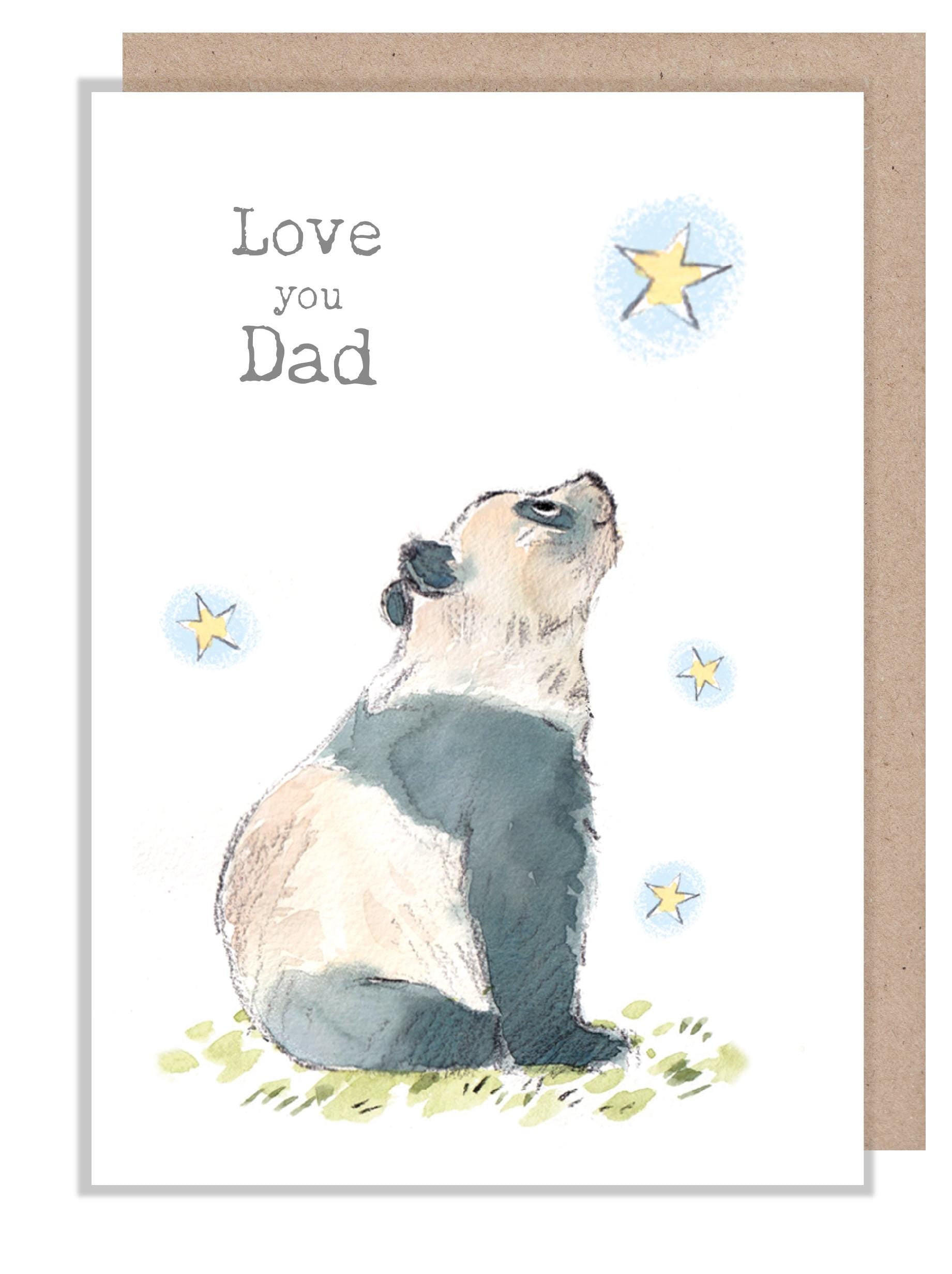 Dad Card: 'Love You Dad'  Charming Panda Illustration WWE036