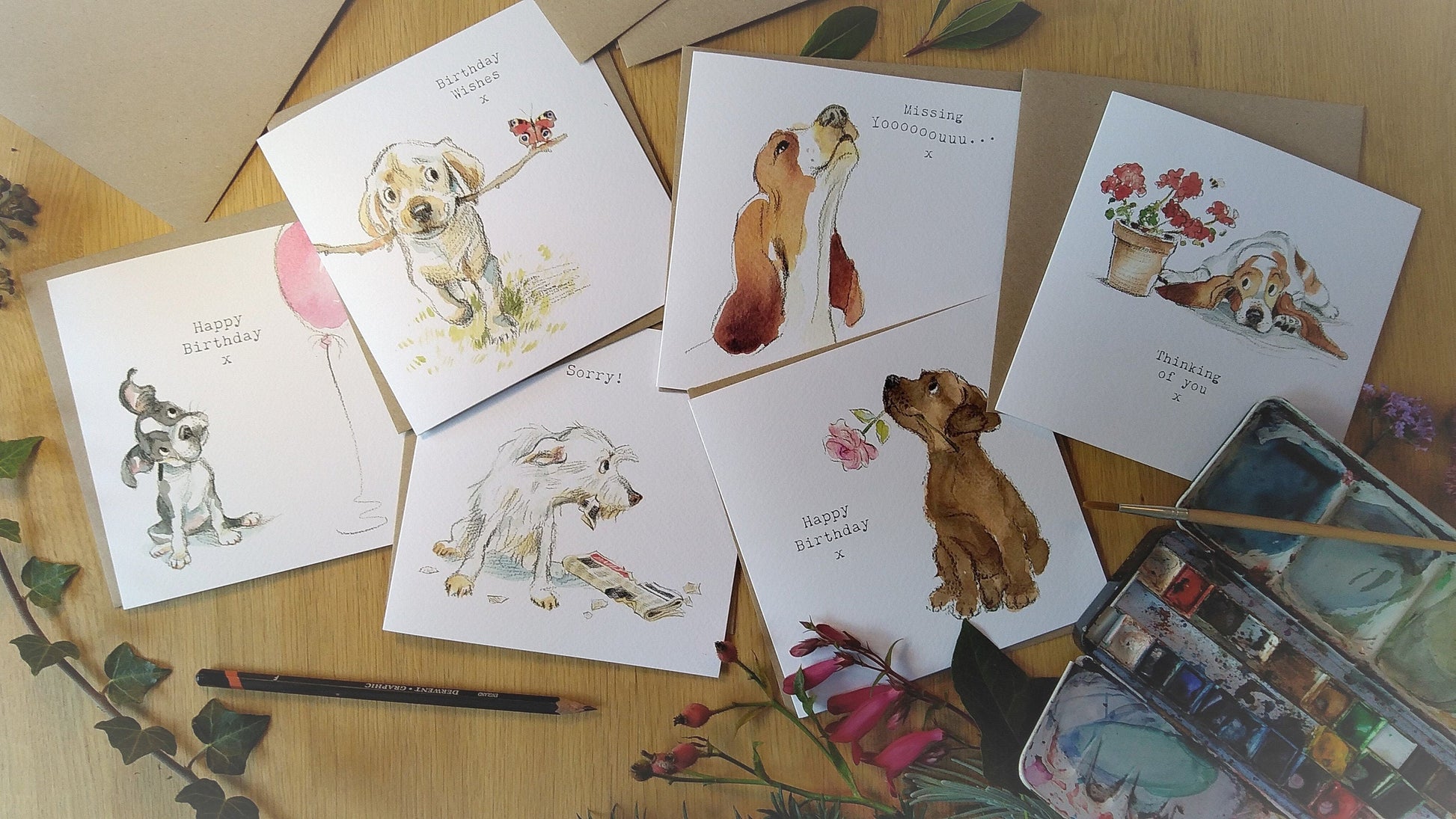 Thinking of you Card - Charming illustration - cute dog- 'Absolutely barking' range - Collie Dog - Made in UK -  ABE119