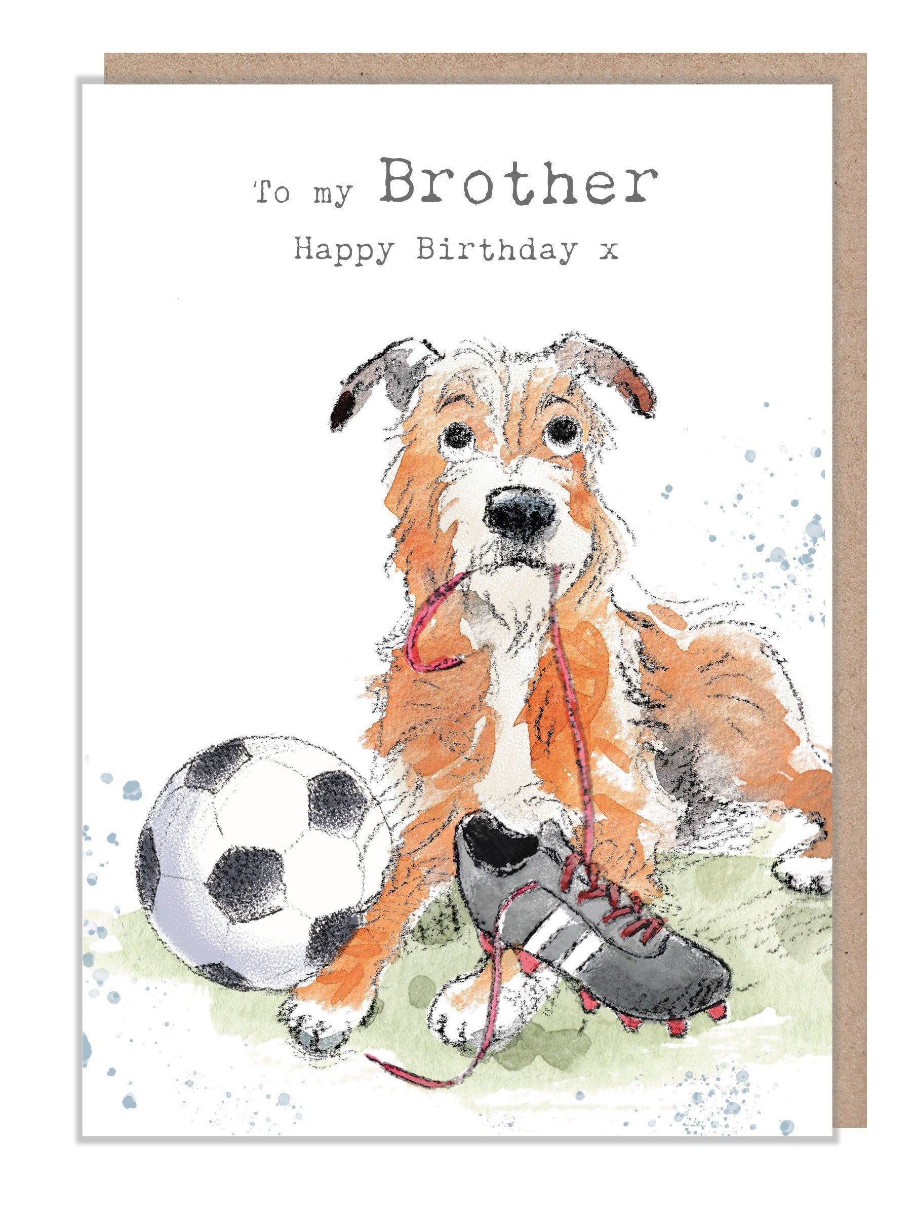 Brother Birthday Card - Cute Dog football Illustration - absolutely barking range - ABE083