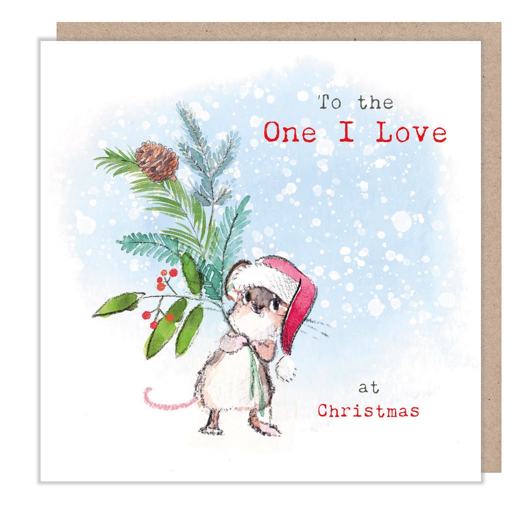 One I Love - Quality Christmas Card - 150 x 150mm - Charming Mouse illustration - 'Bucklebury Wood'  range - Made in UK -  BWX018