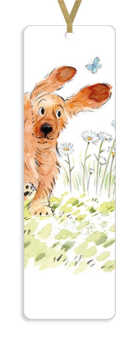 Bookmark with Ribbon - Running Dog with Butterfly Illustration BM04