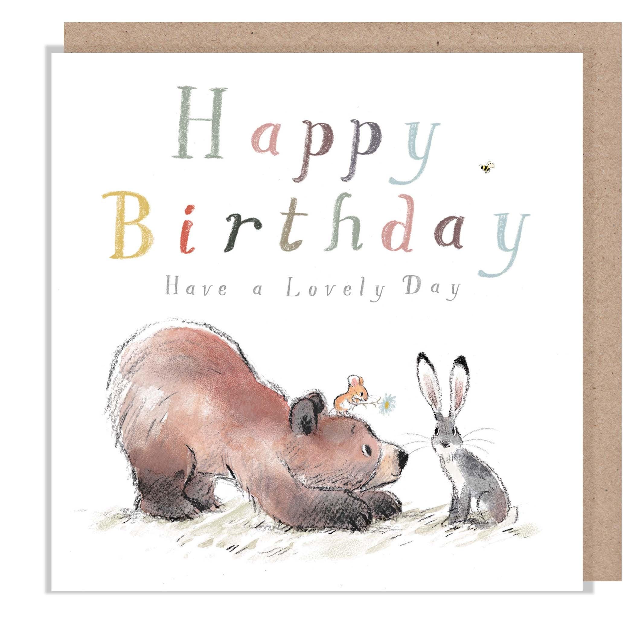 Bear, Hare, and Mouse Birthday Card: Heartwarming Illustration
