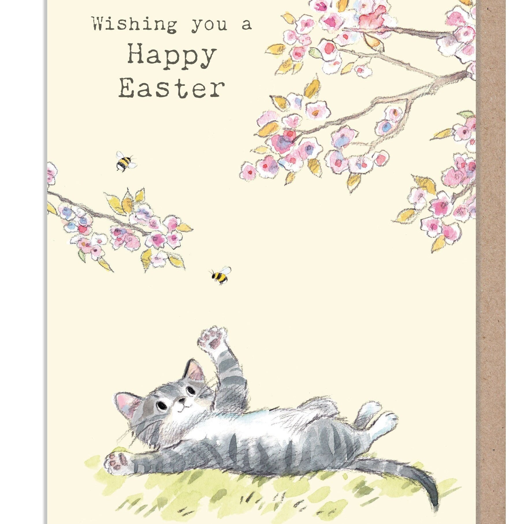 Easter Card - cute cat with cherry blossom Illustration EPPEASTER01