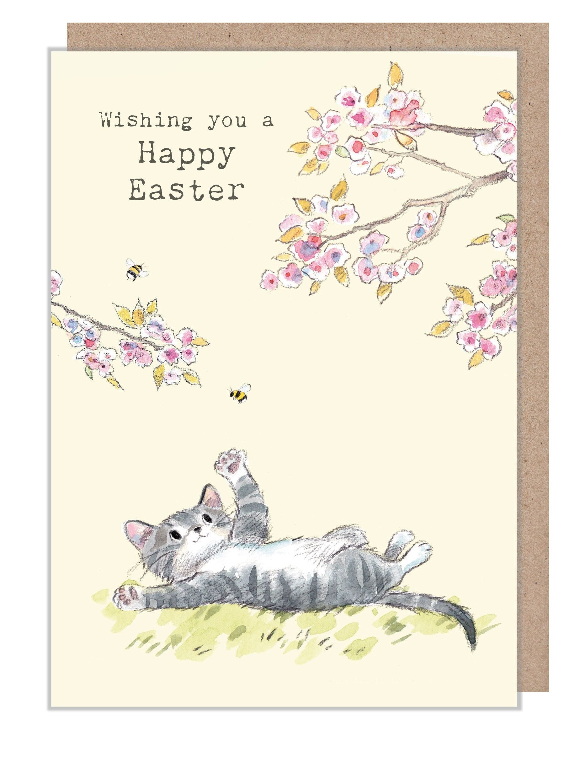 Easter Card - cute cat with cherry blossom Illustration EPPEASTER01