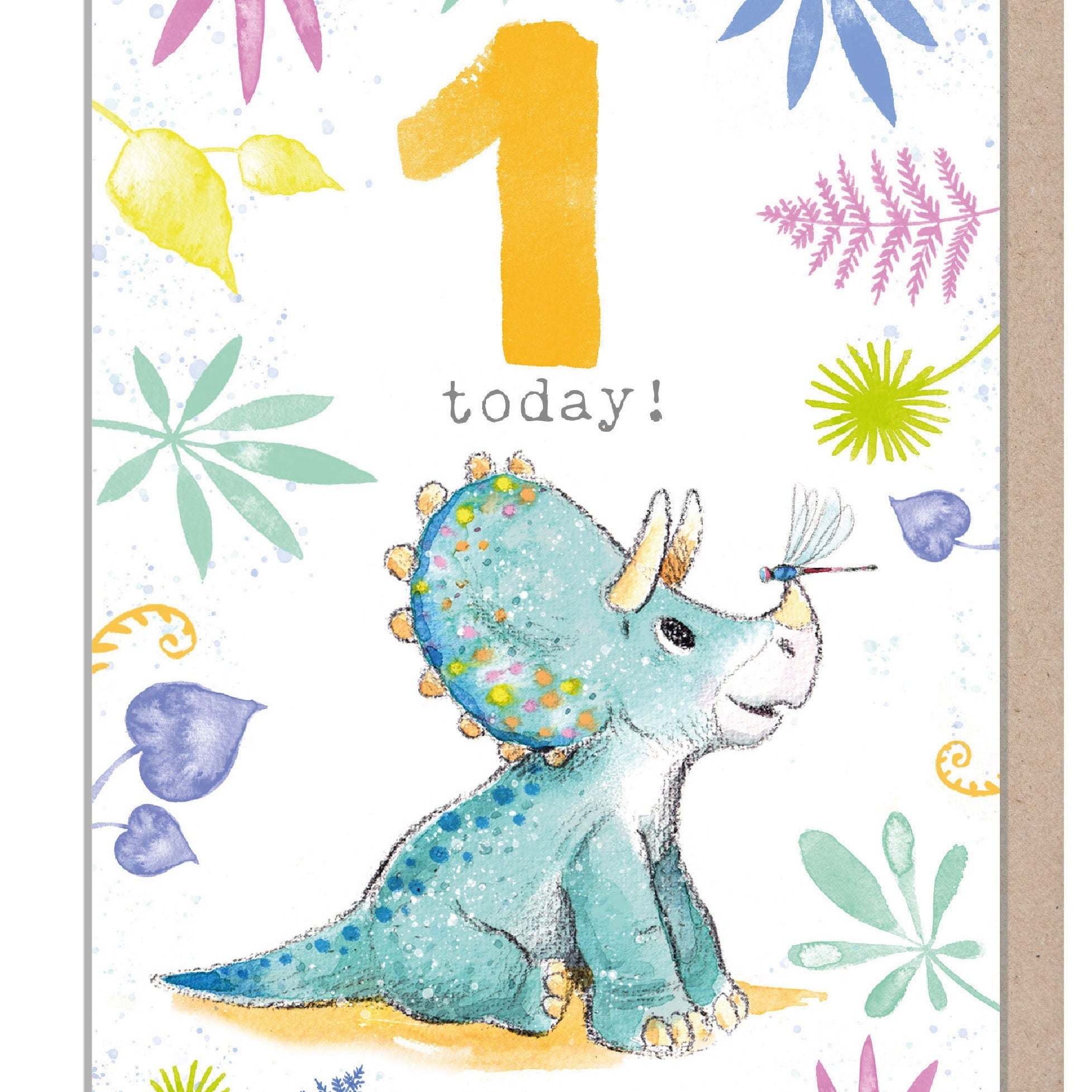 Kids Birthday Card - Age 1 - 'Totally Roarsome' range - Cute Dinosaur illustration - Triceratops - TR01