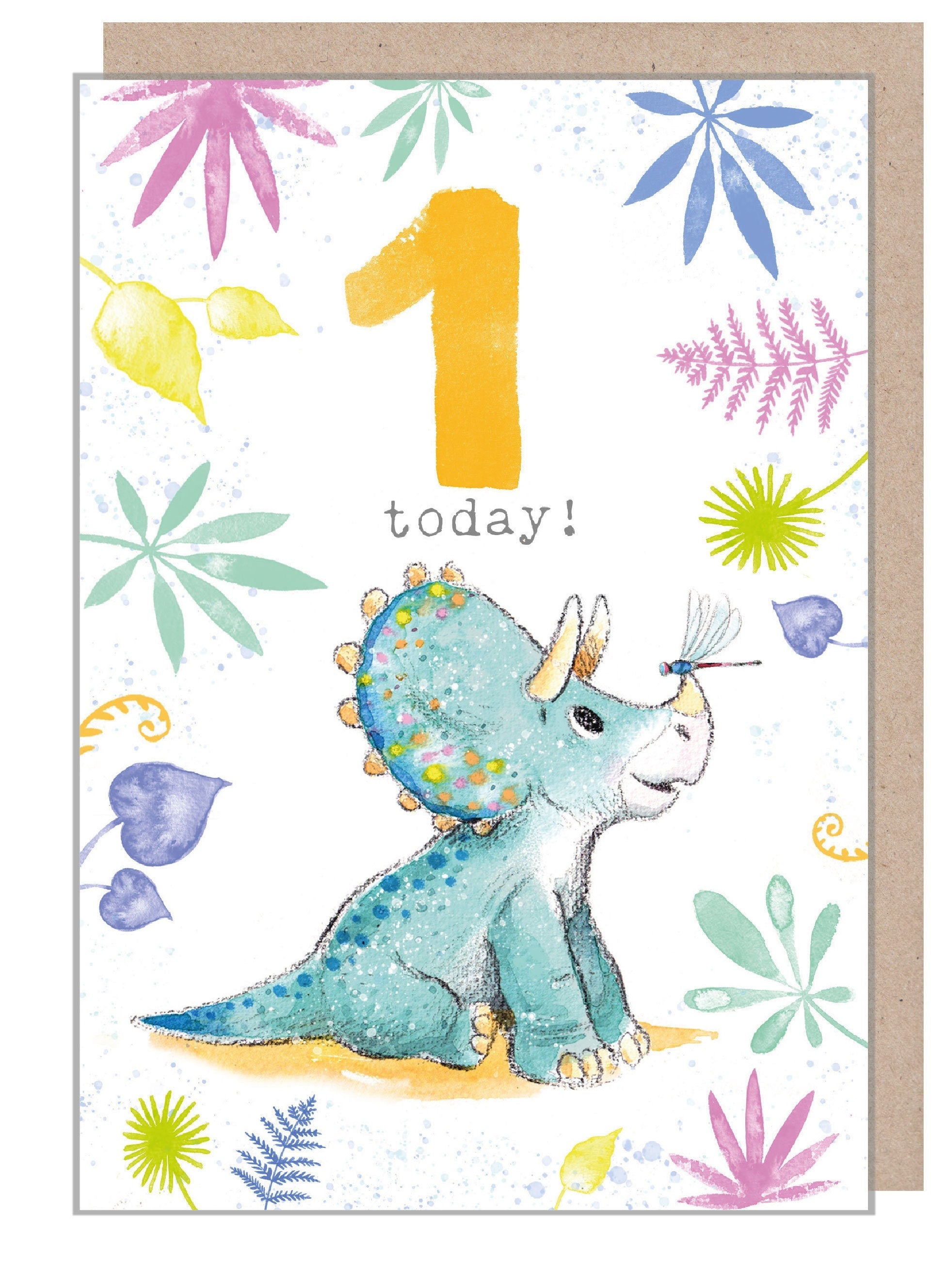 Kids Birthday Card - Age 1 - 'Totally Roarsome' range - Cute Dinosaur illustration - Triceratops - TR01