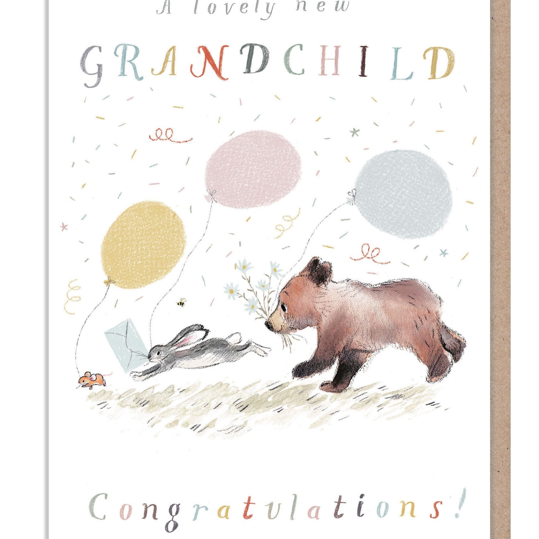 New Grandchild Card, 'The Bear the Hare and the Mouse' range BHME016