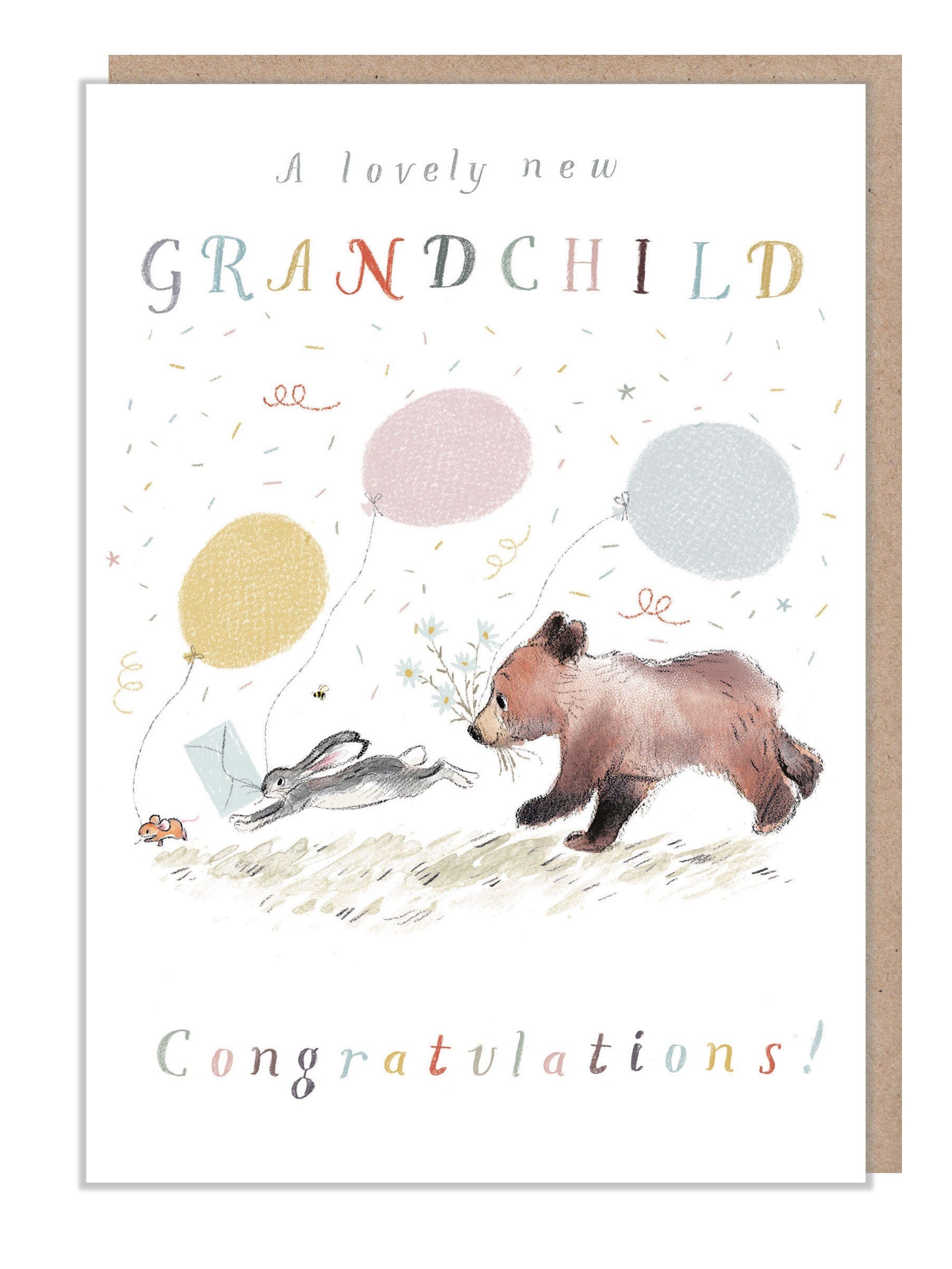 New Grandchild Card, 'The Bear the Hare and the Mouse' range BHME016
