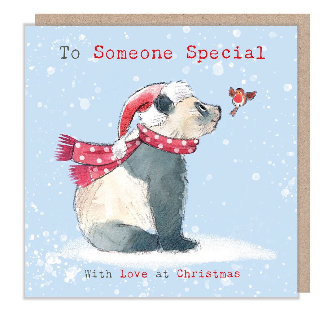 Someone Special - Quality Christmas Card - 150 x 150mm - Charming Panda illustration - 'Wonderfully Wild'  range - Made in UK -  WWX08