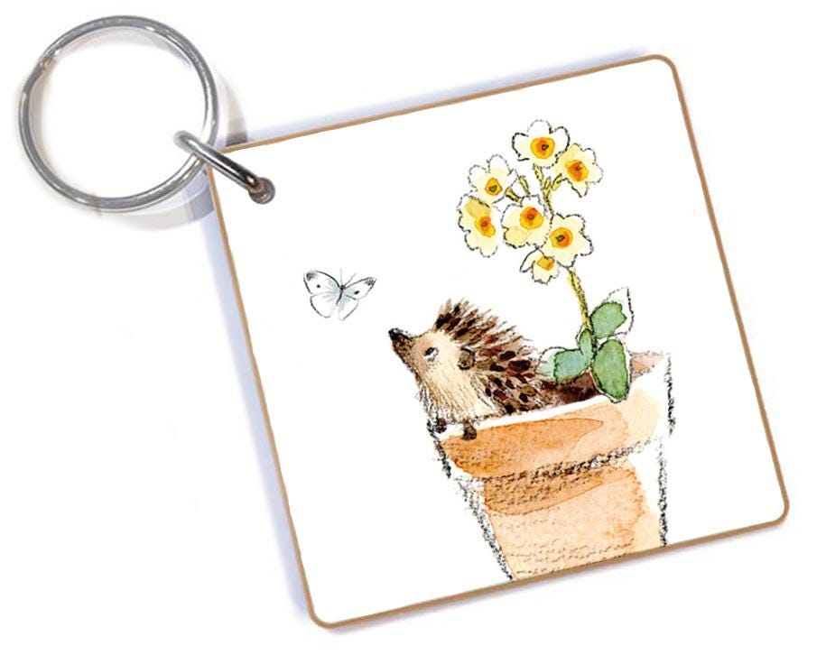 Quality Keyring - Hedgehog design - double sided - MDF-  Made in the UK  - KR03