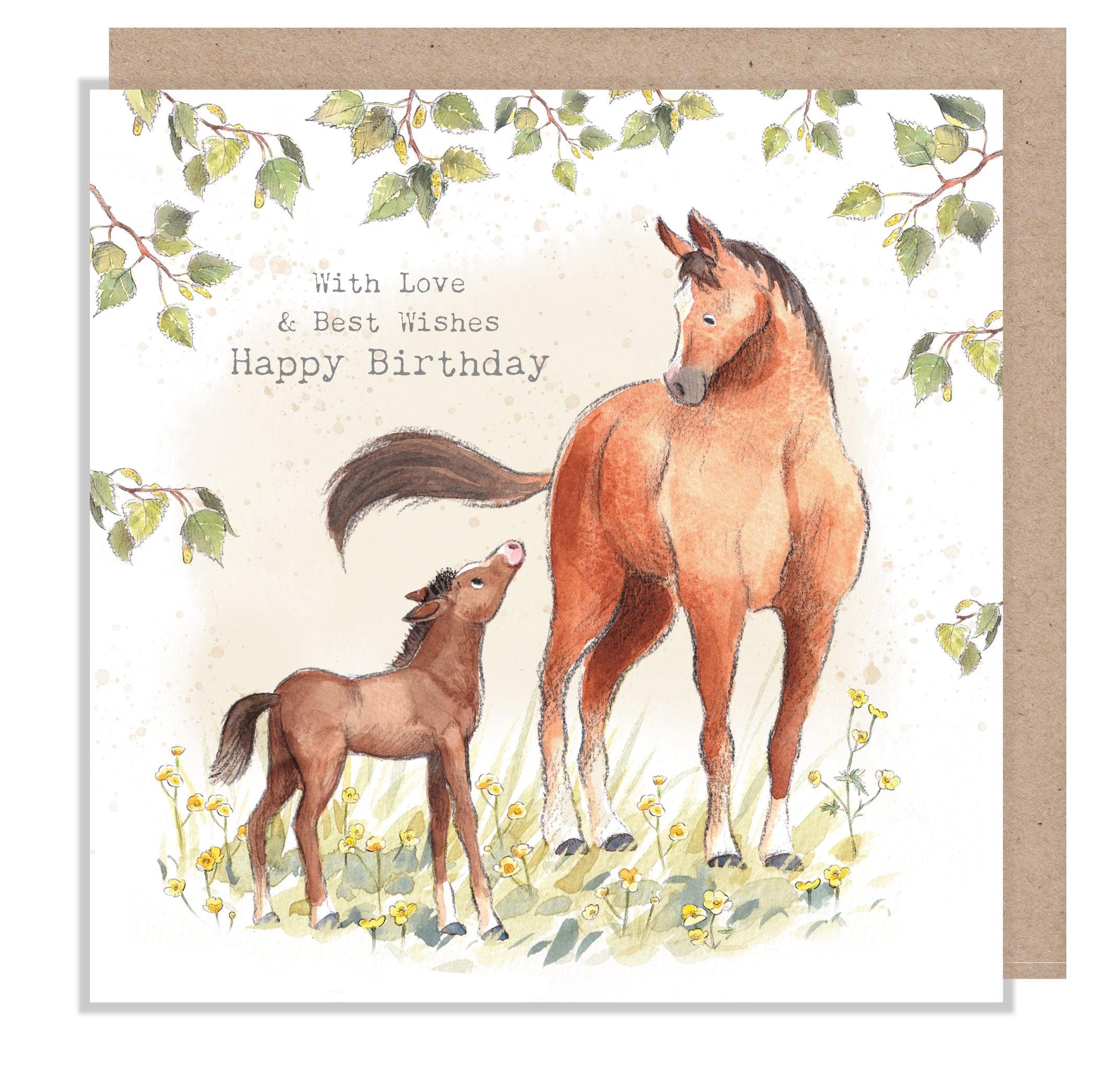 Birthday Card - Quality Greeting Card - Charming illustration - 'Buttercup Farm' range - Horse and foal- Made in UK -  BF015