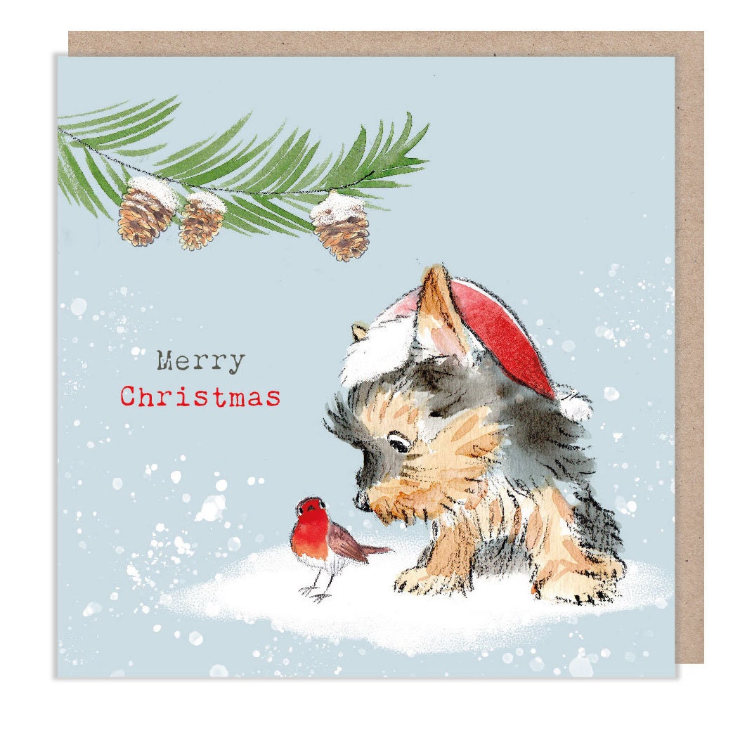 Yorkie Christmas Card: Charming Dog Illustration, Made in UK