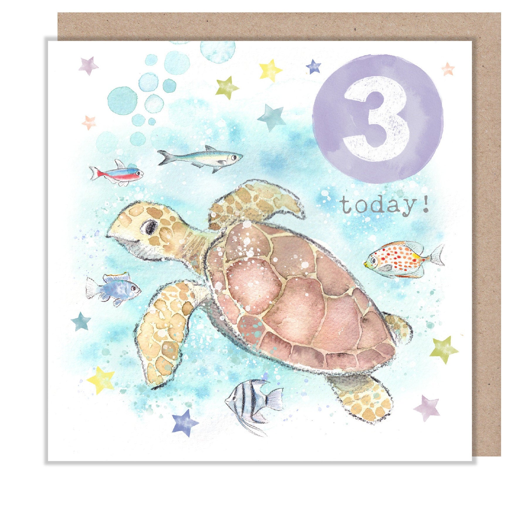 AGE 3 - Sea Turtle Birthday Card: Charming Illustration PTAGE03