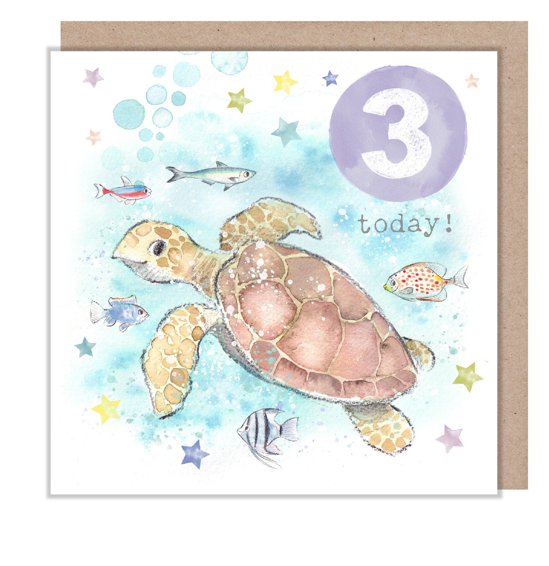 AGE 3 - Sea Turtle Birthday Card: Charming Illustration PTAGE03