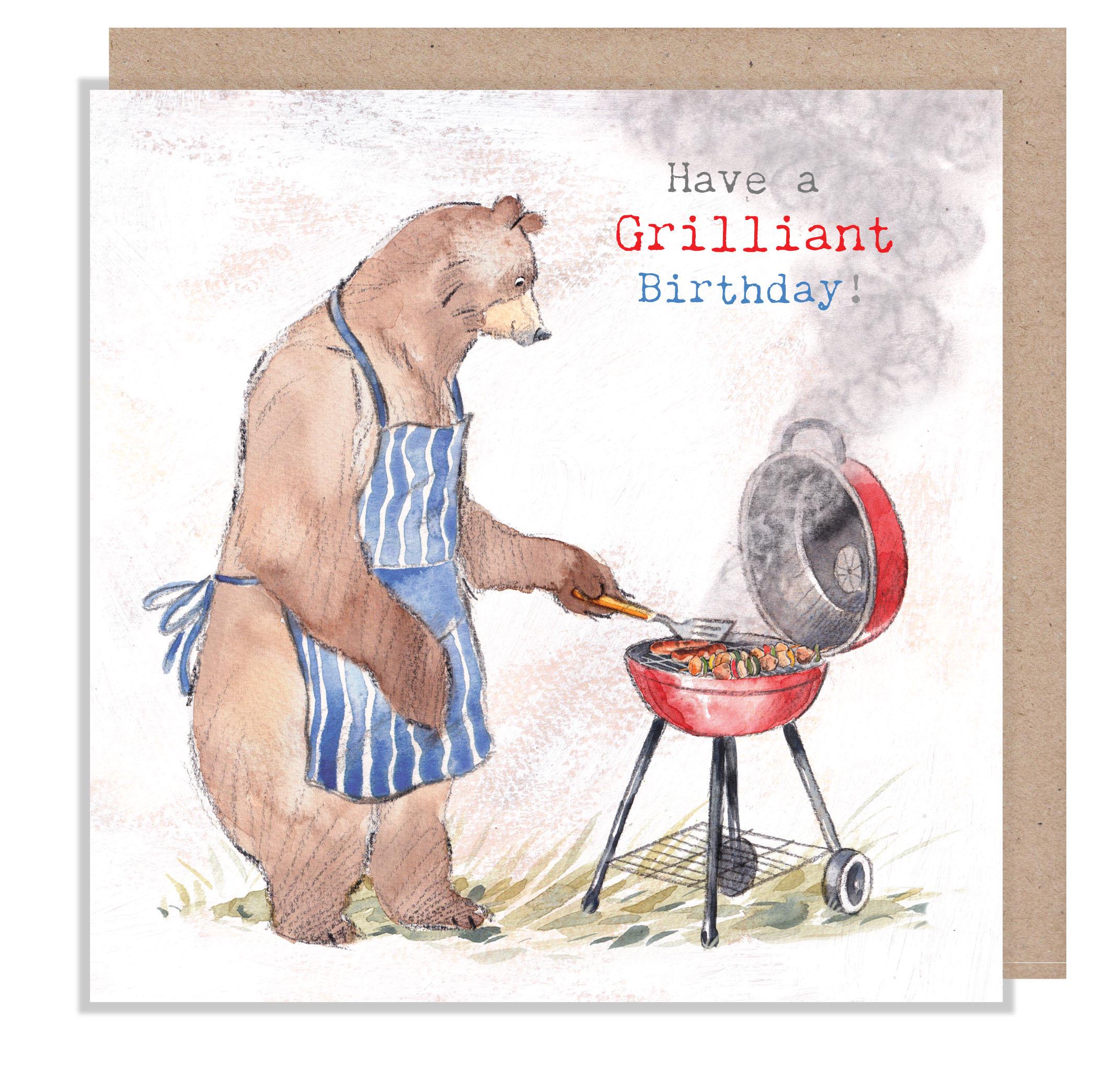 Grilliant Birthday Card: Bear BBQ Illustration, UK Made