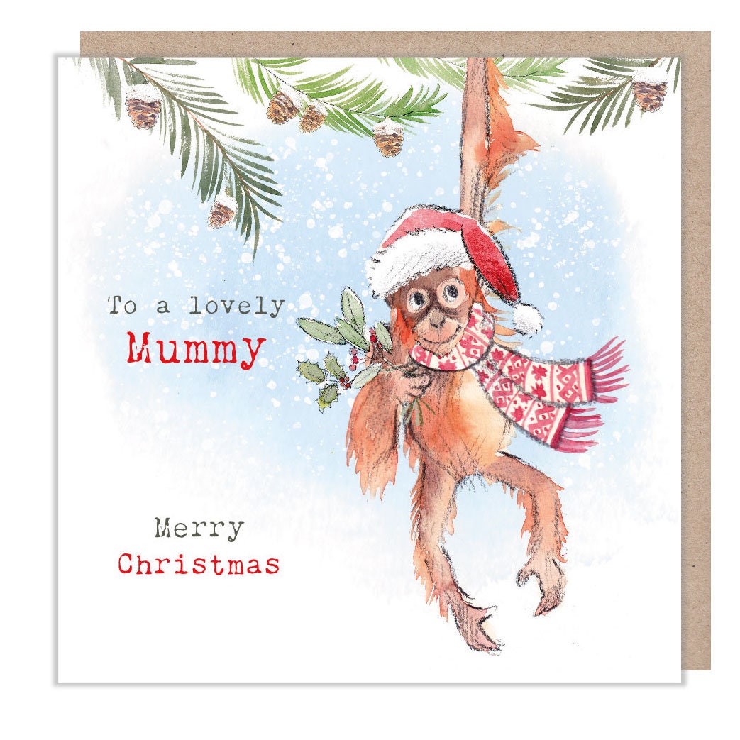 Orangutan Mummy Christmas Card: Charming Illustration, Made in UK