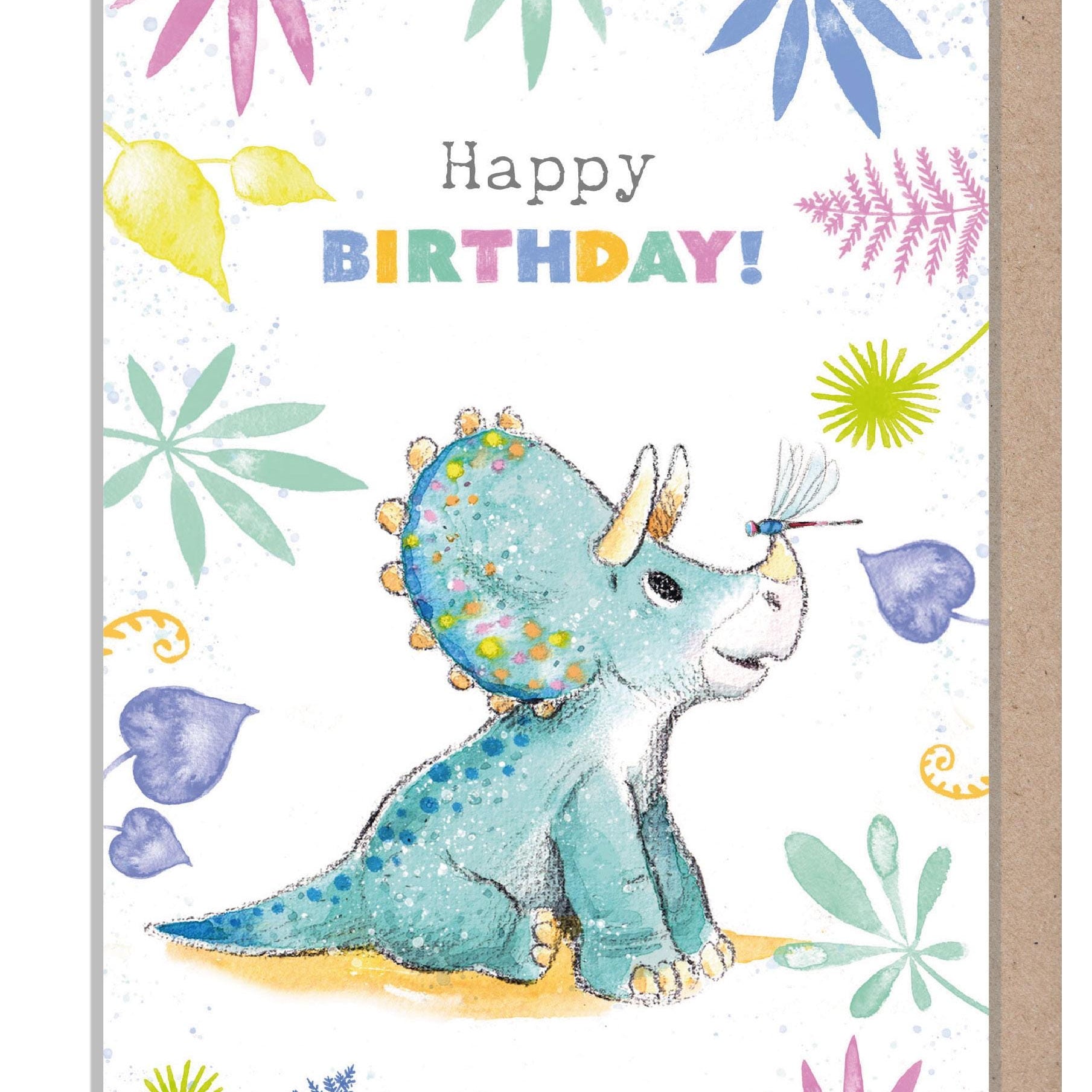 Dinosaur Birthday Card - 'Totally Roarsome' range - Cute Dinosaur illustration - Triceratops- TR010