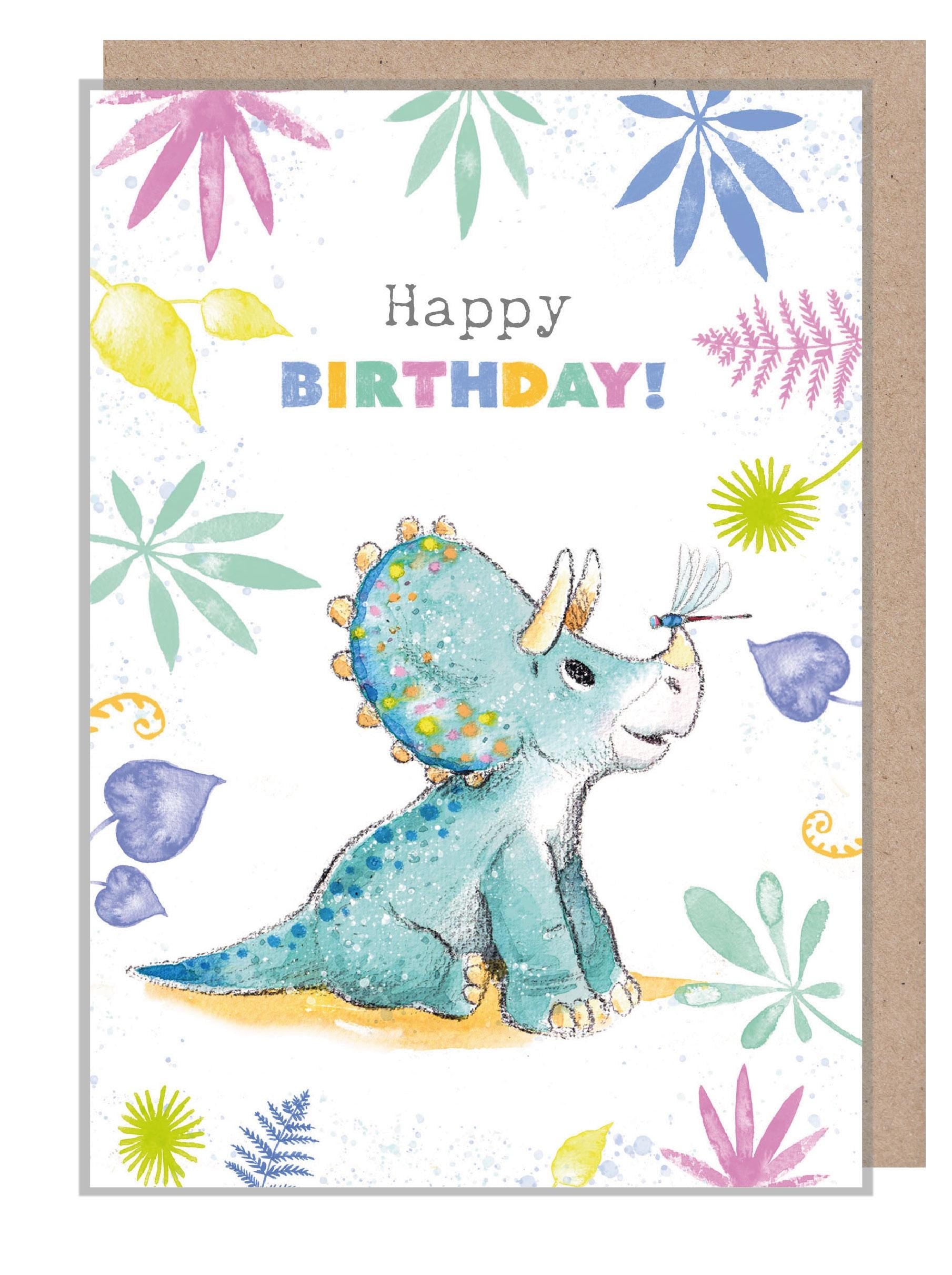 Dinosaur Birthday Card - 'Totally Roarsome' range - Cute Dinosaur illustration - Triceratops- TR010