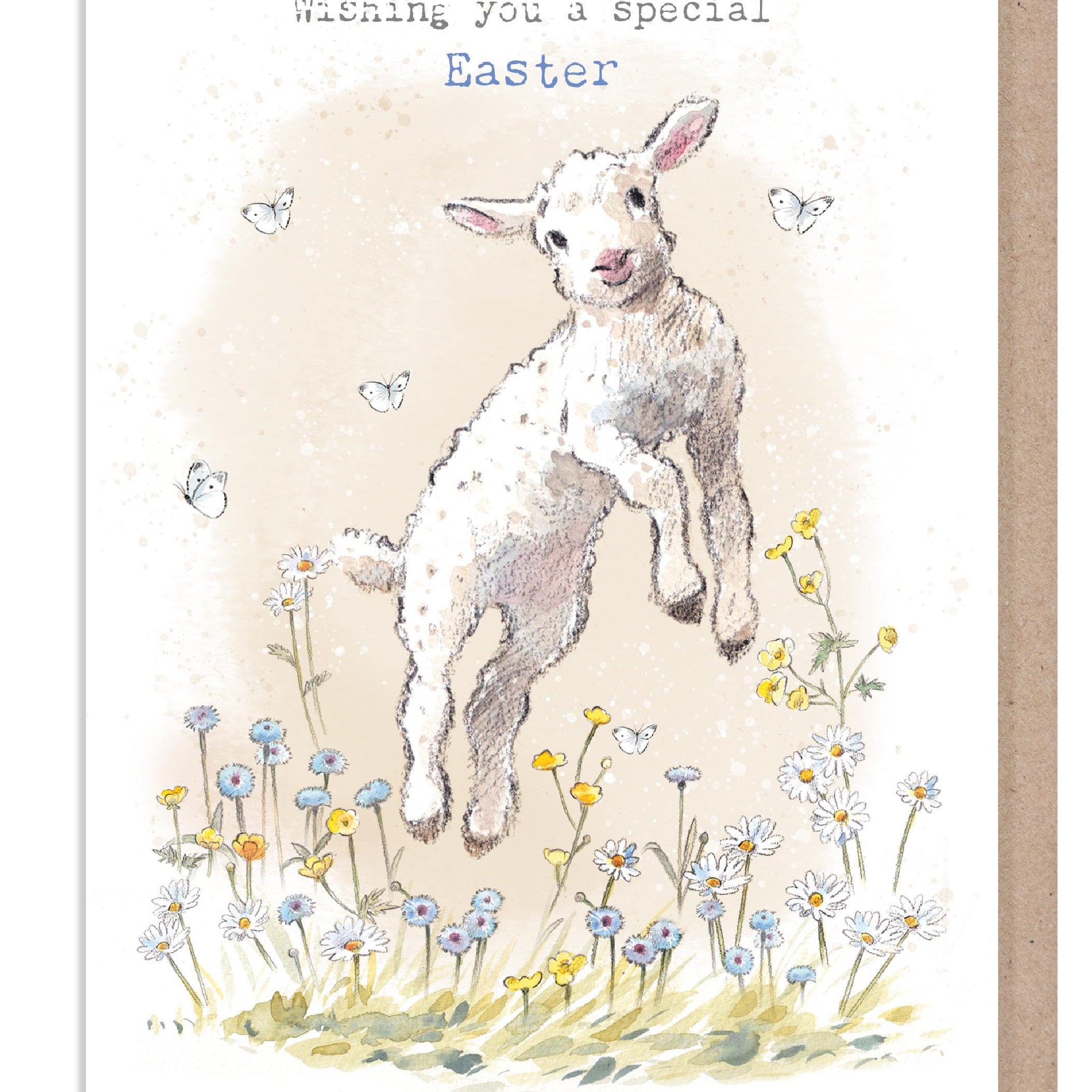 Jumping Lamb Easter Card: 'Buttercup Farm' Illustration