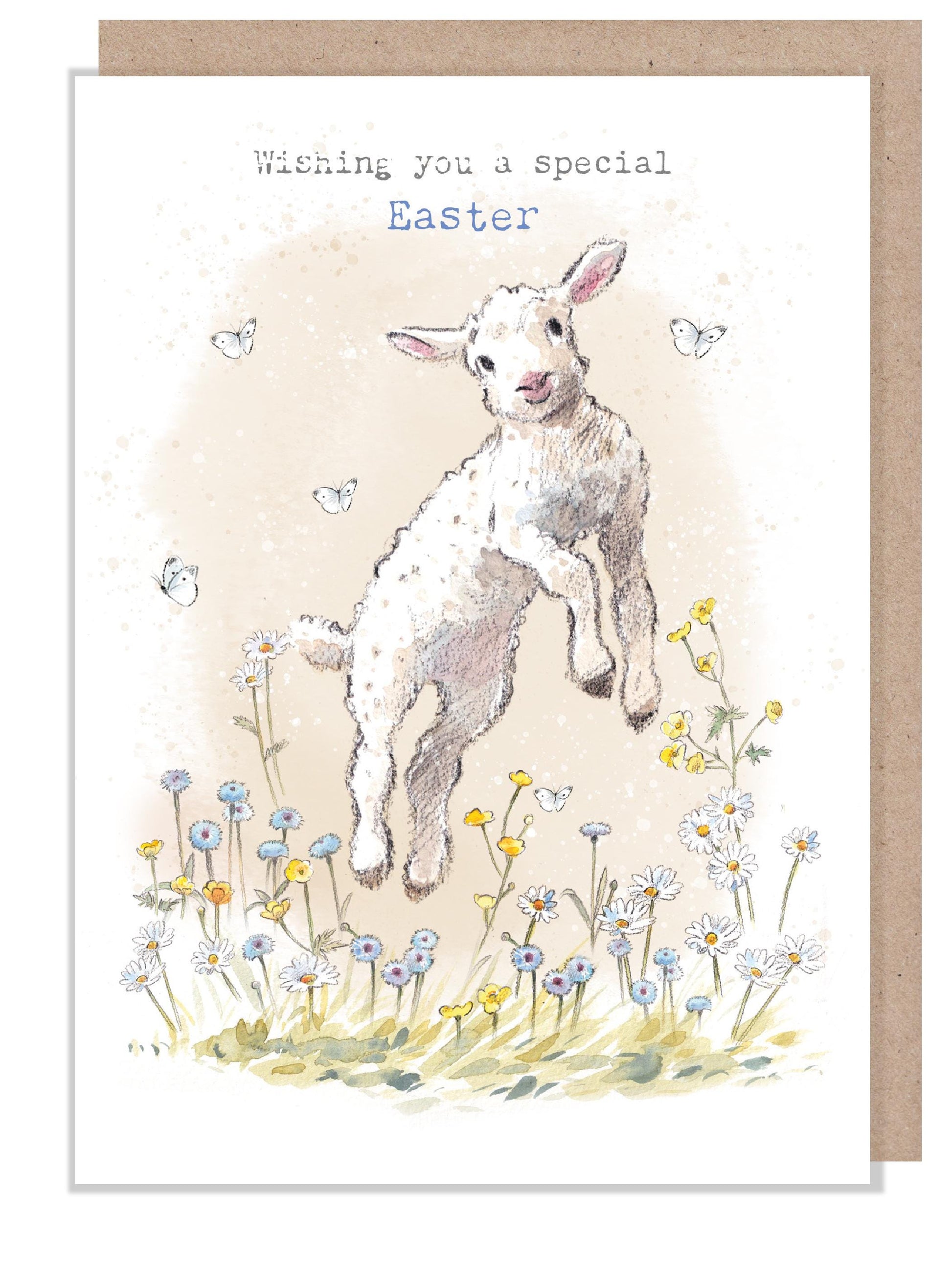 Jumping Lamb Easter Card: 'Buttercup Farm' Illustration