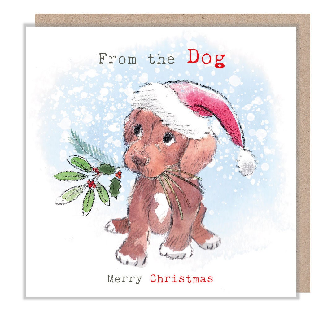 From the Dog - Quality Christmas Card - 150 x 150 mm - Charming illustration - 'Absolutely barking' range - Made in UK -  ABX0117