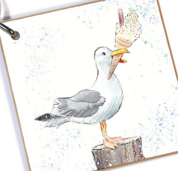 Quality Keyring - Seagull design - double sided - MDF-  Made in the UK  - KR06