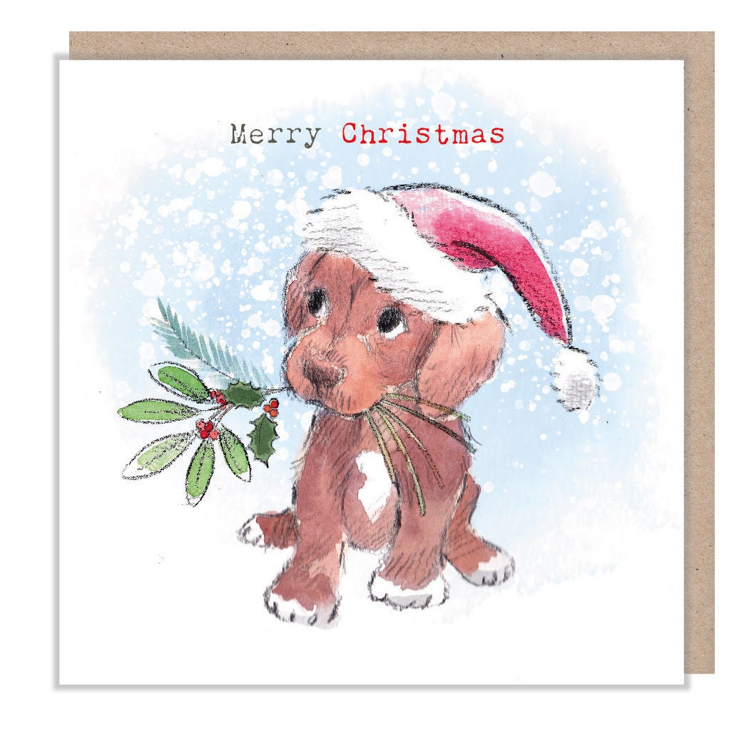 Merry Christmas - Quality Christmas Card - 150 x 150 mm - Charming illustration - 'Absolutely barking' range - Made in UK -  ABX115