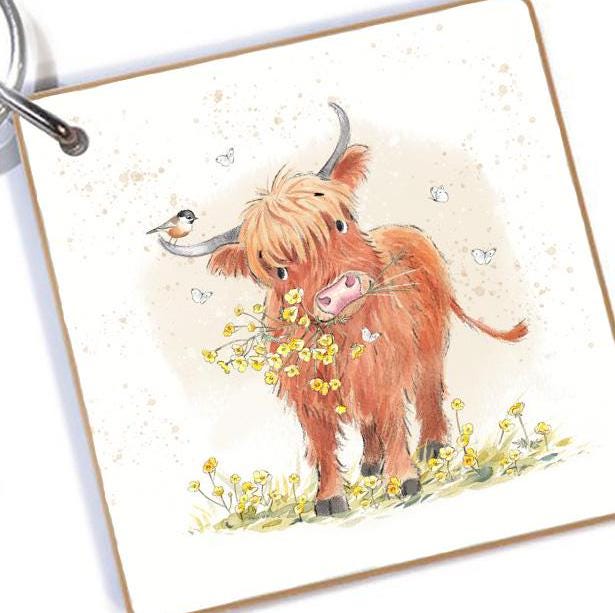 Quality Keyring - Highland Cow design - double sided - MDF-  Made in the UK  - KR010