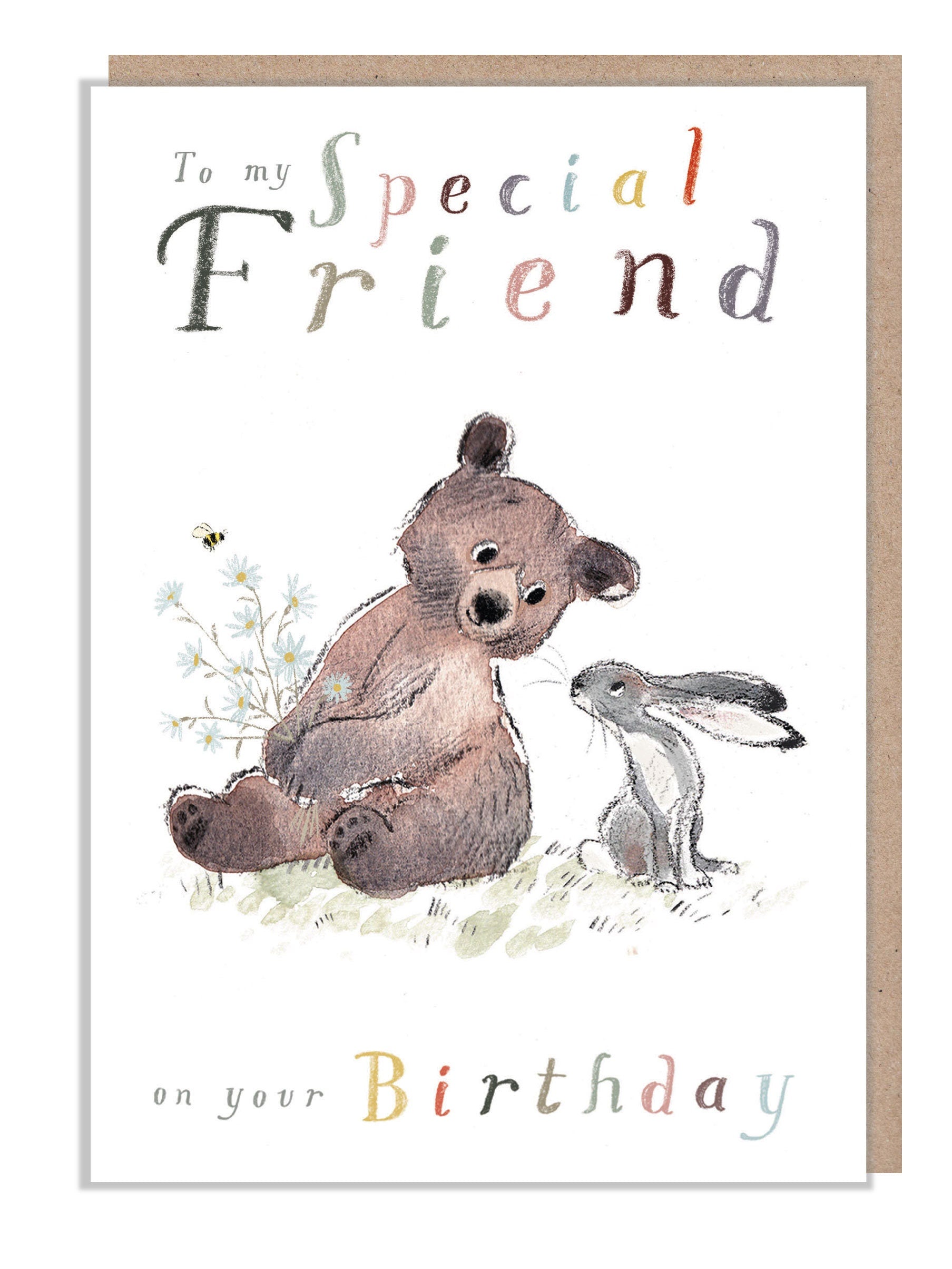 Special Friend Birthday, Quality Greeting Card, 'the Bear, the Hare, and the Mouse', heart warming Illustrations, made in UK, BHME04