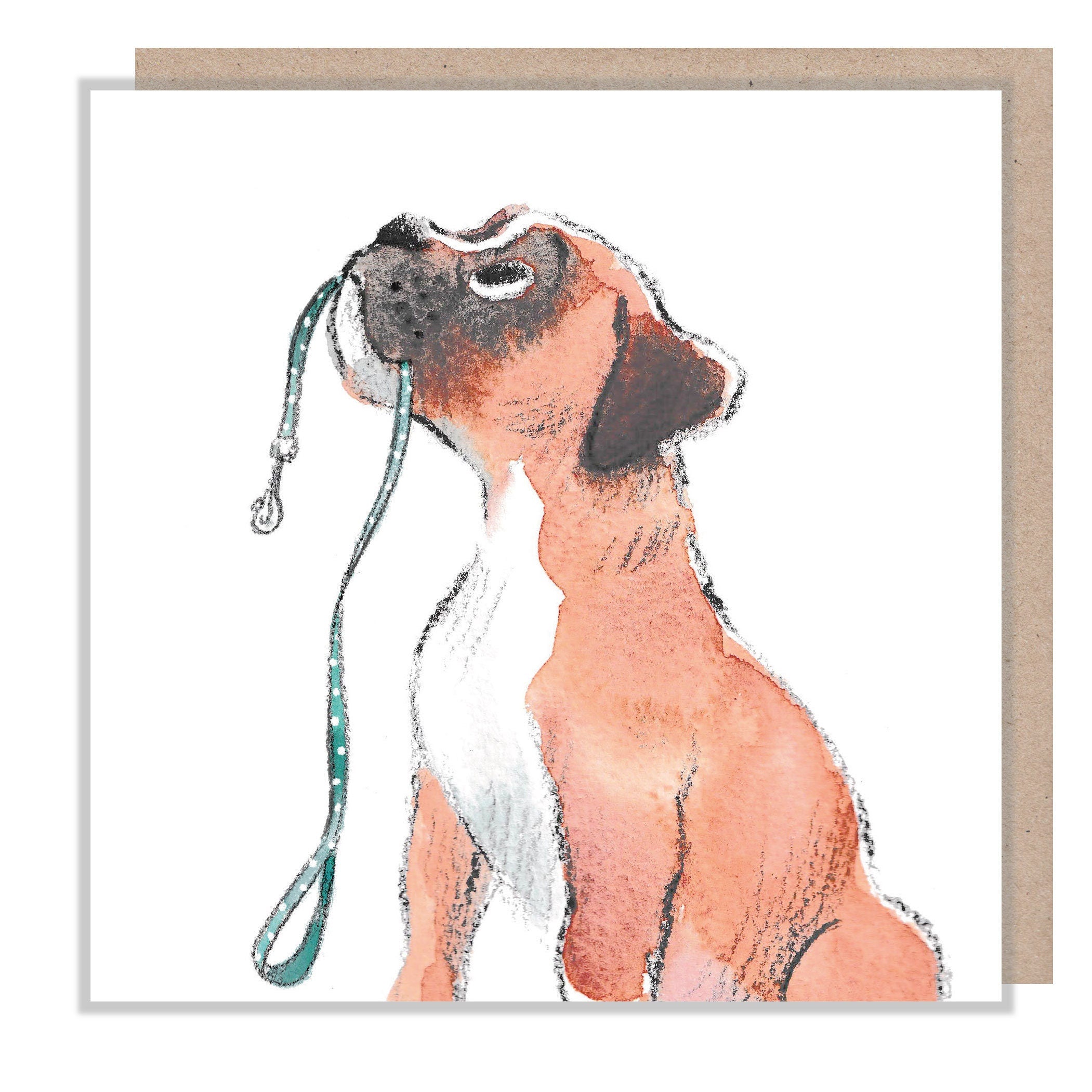 Blank Card - Quality Greeting Card - Charming Dog illustration - 'Absolutely barking' range - Boxer with lead - Made in UK - ABE061