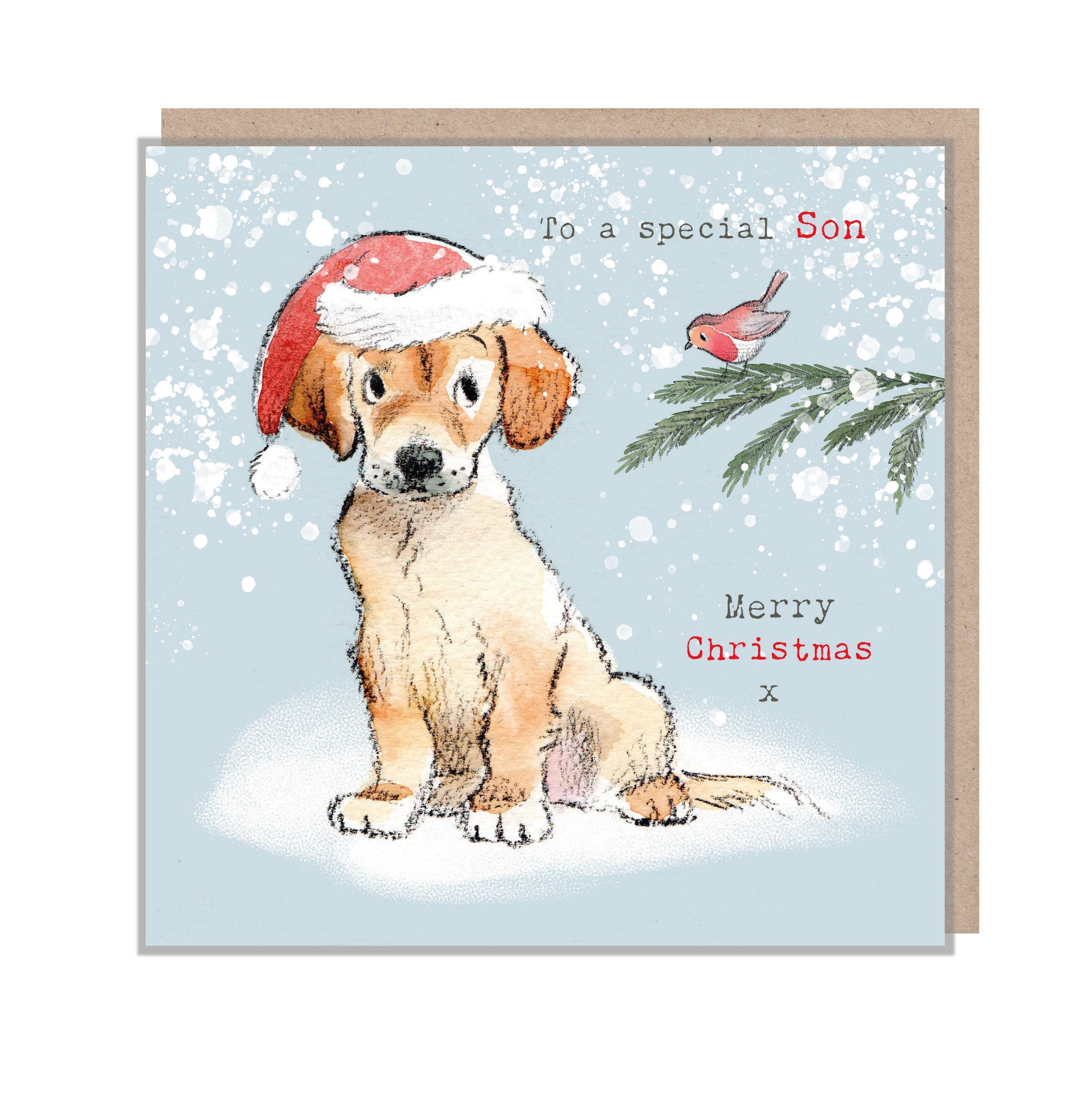 Son Christmas Card - Charming illustration - 'Absolutely barking' range - Labrador/Retriever - Made in UK - ABX0100