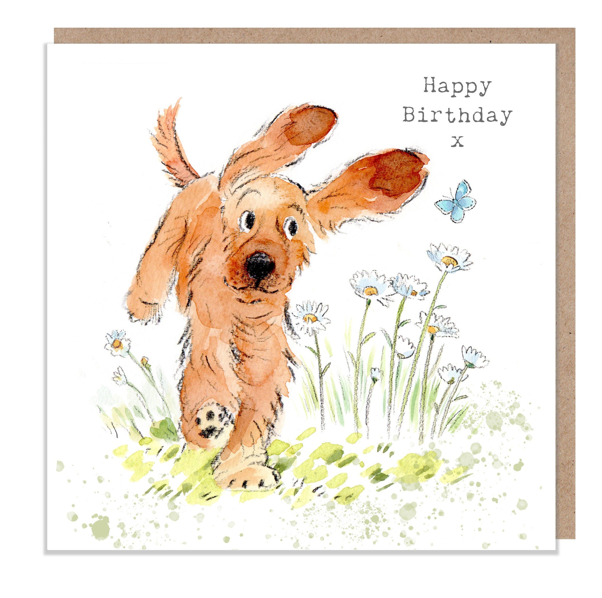 Dog Birthday Card - Quality Greeting Card - Charming illustration - 'Absolutely barking' range - Cocker spaniel- Made in UK -  ABE041