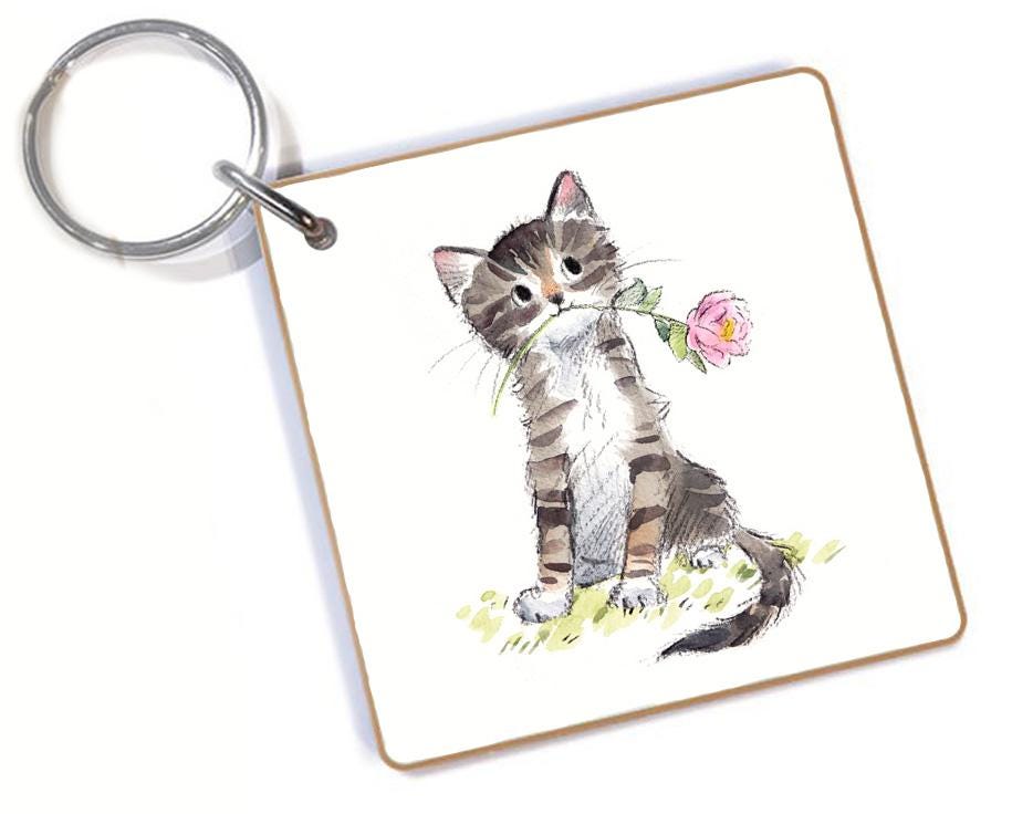 Quality Keyring - Tabby Cat design - double sided - MDF-  Made in the UK  - KR02