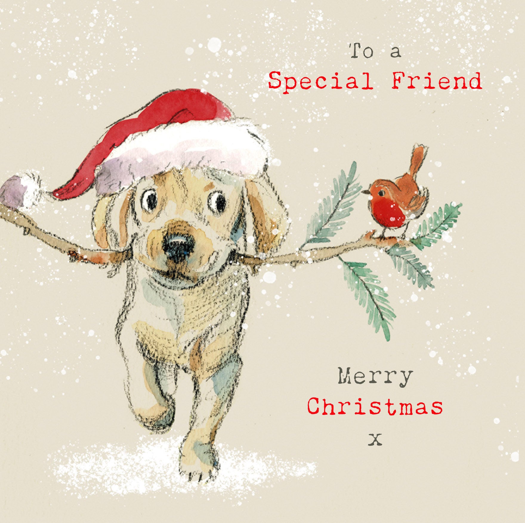 Special Friend Christmas Card - Quality Greeting Card - Charming illustration - 'Absolutely Barking'-  Labrador puppy - Made in UK -  ABX03