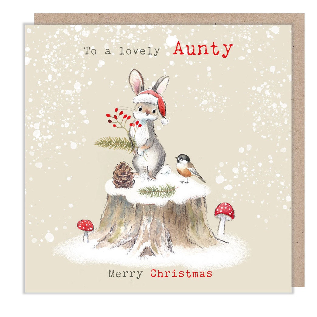 Aunty Christmas Card: Rabbit Illustration, 'Bucklebury Wood' Range