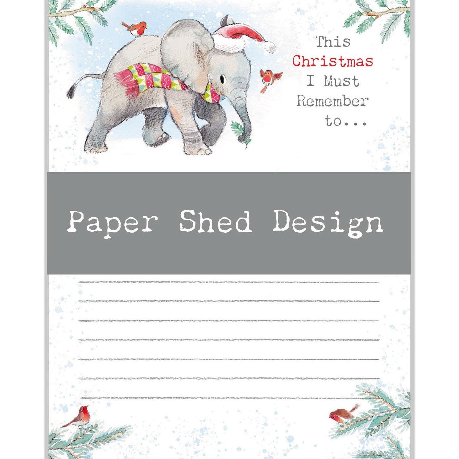 Christmas Notepad - A6 size - This Christmas I must remember - charming Elephant Illustration - made in the UK - XNOTE02