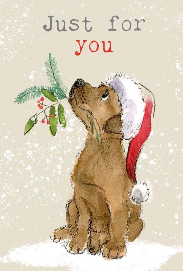 Small Christmas Gift Card -Quality Folded Gift card with envelope for a special gift - Just for you - Brown puppy design - made in UK -GC01