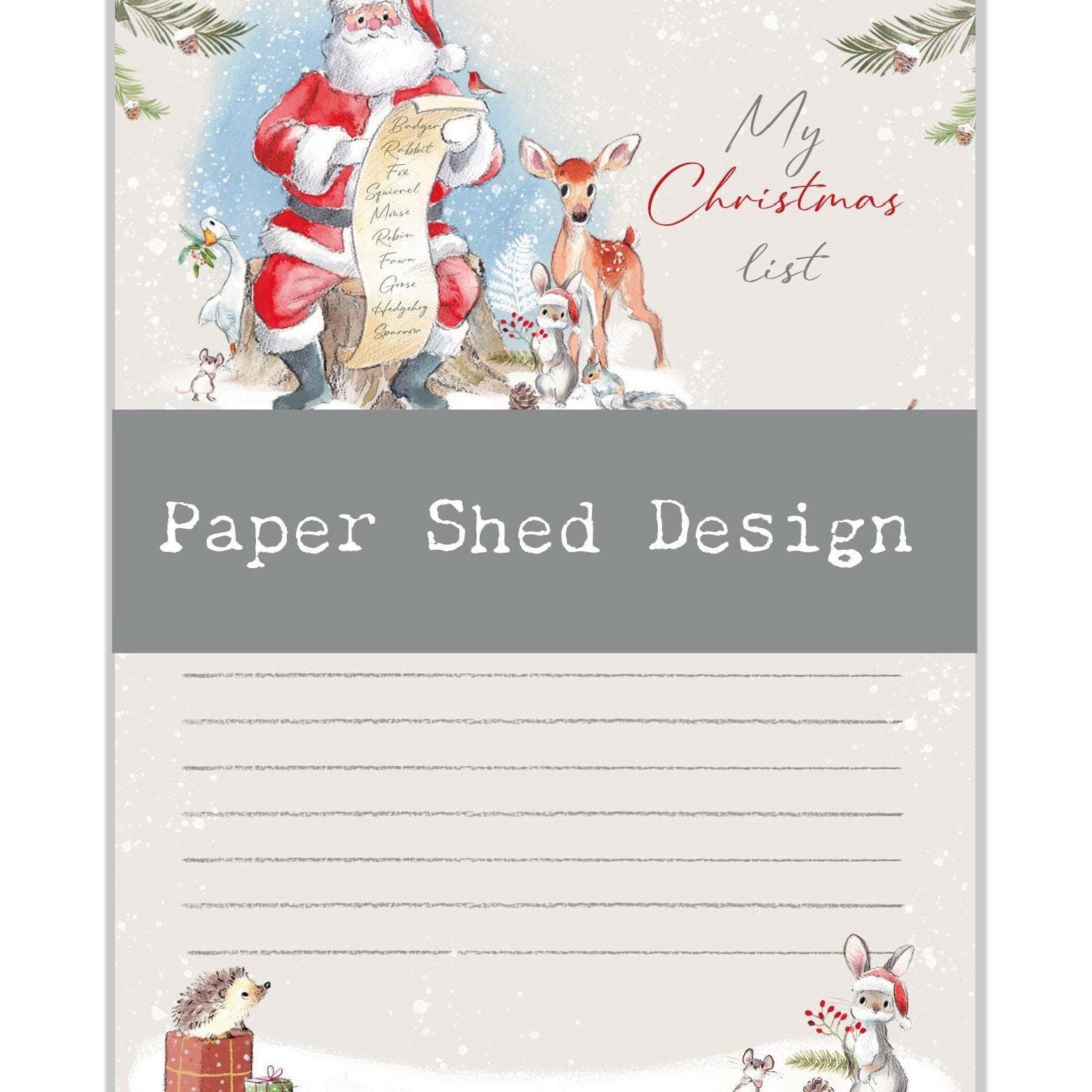 Christmas Notepad - A6 size - My Christmas List - Wintery tails - charming Santa Illustration - made in the UK - XNOTE01
